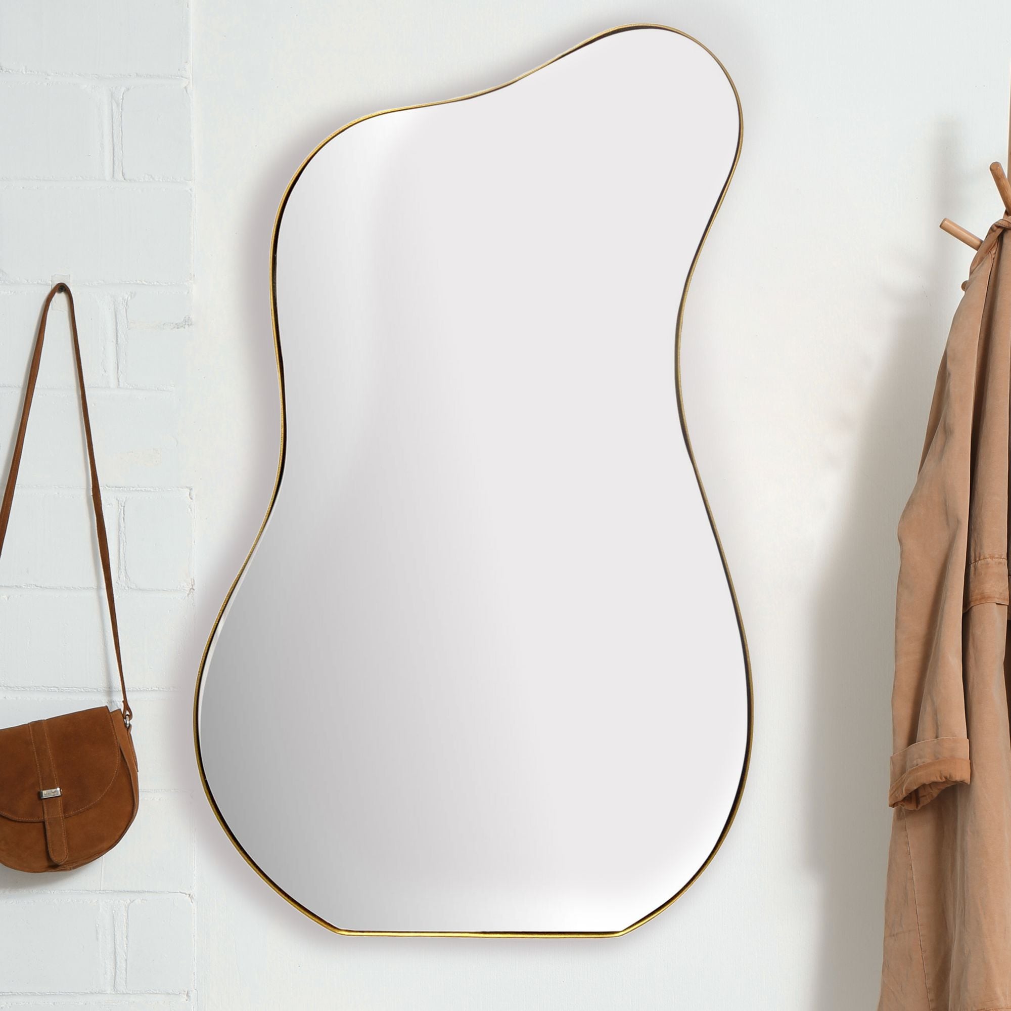 Design Wandspiegel organische Form 100 cm moderner Spiegel asymmetrisch gold - Bild 1