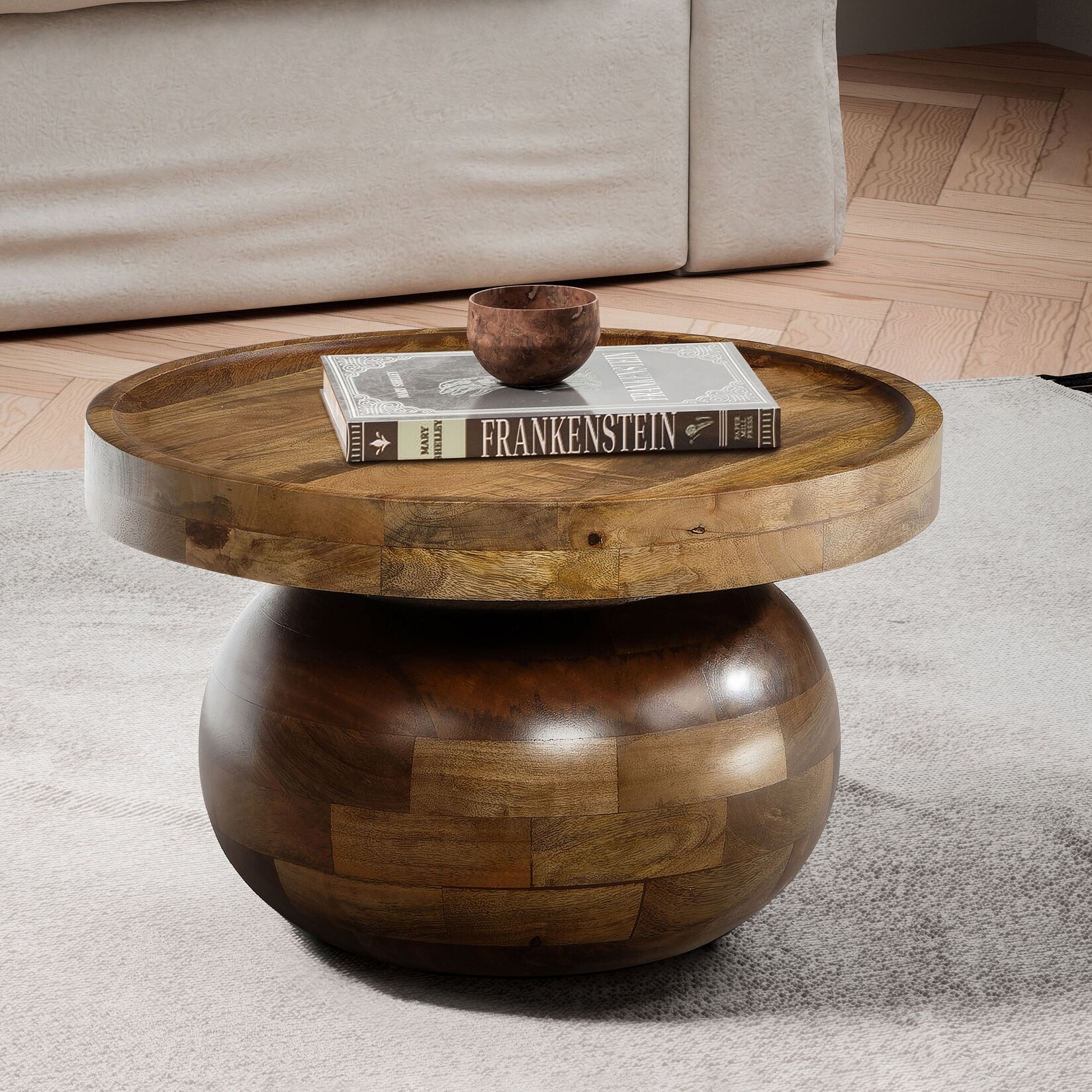 Couchtisch FineBuy Mango Sofatisch Massivholz Braun 50 cm Wohnzimmertisch Rund | 04251757722882