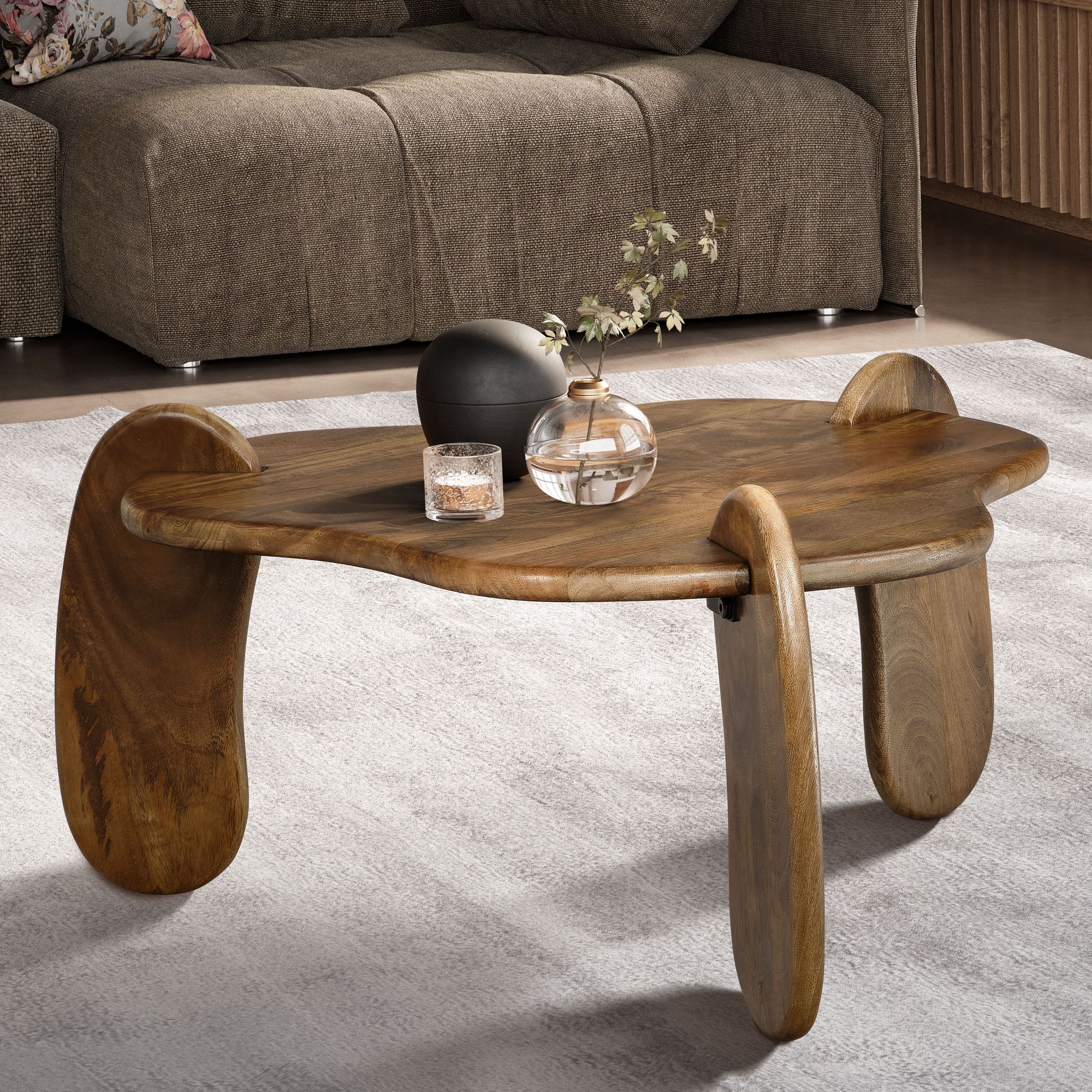 Couchtisch Mango Massivholz &Oslash;78cm Design Wohnzimmertisch in organischer Form - Bild 1