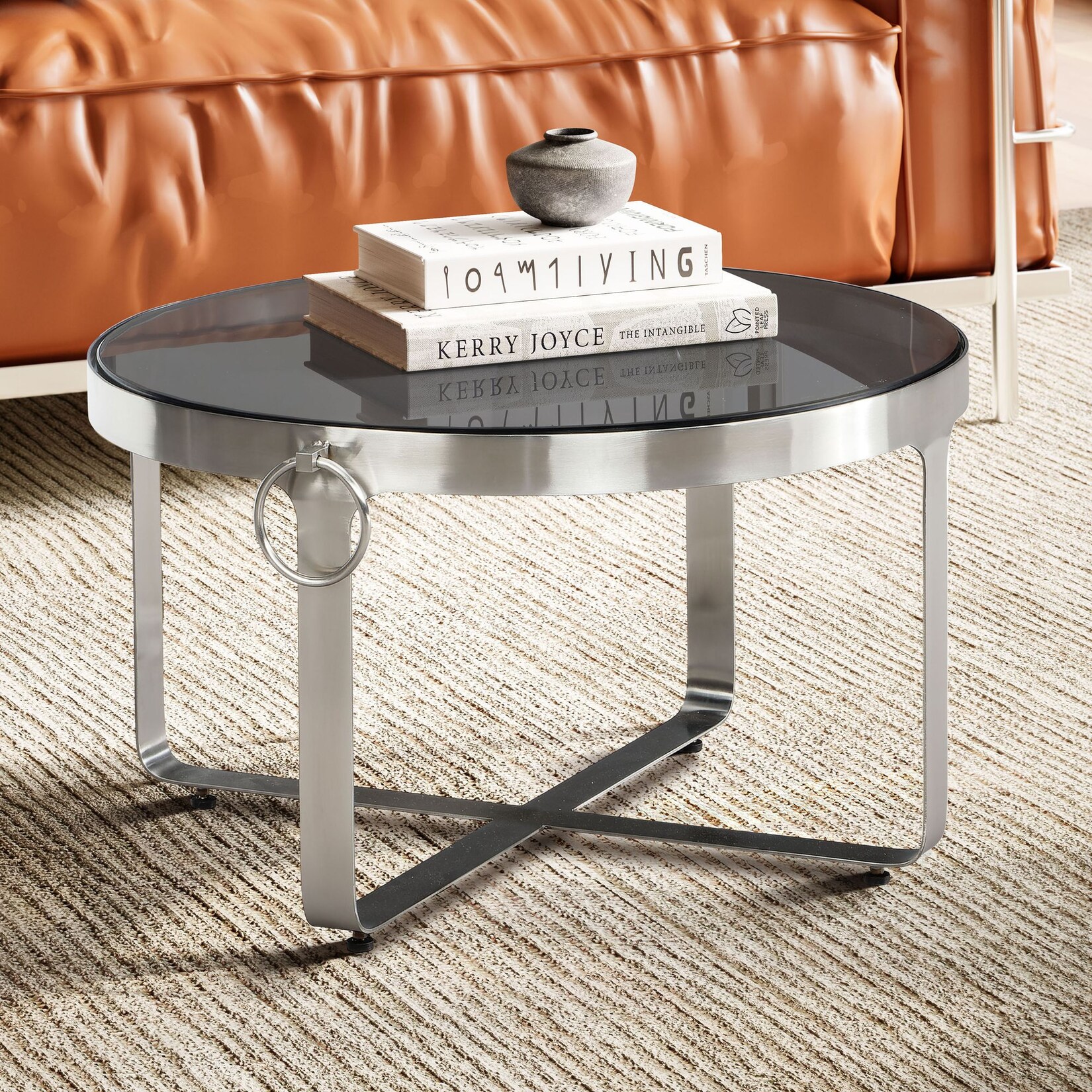 Couchtisch FineBuy Sofatisch Glas Ø 60 cm Tisch Wohnzimmertisch Rund Silber | 04251757723087