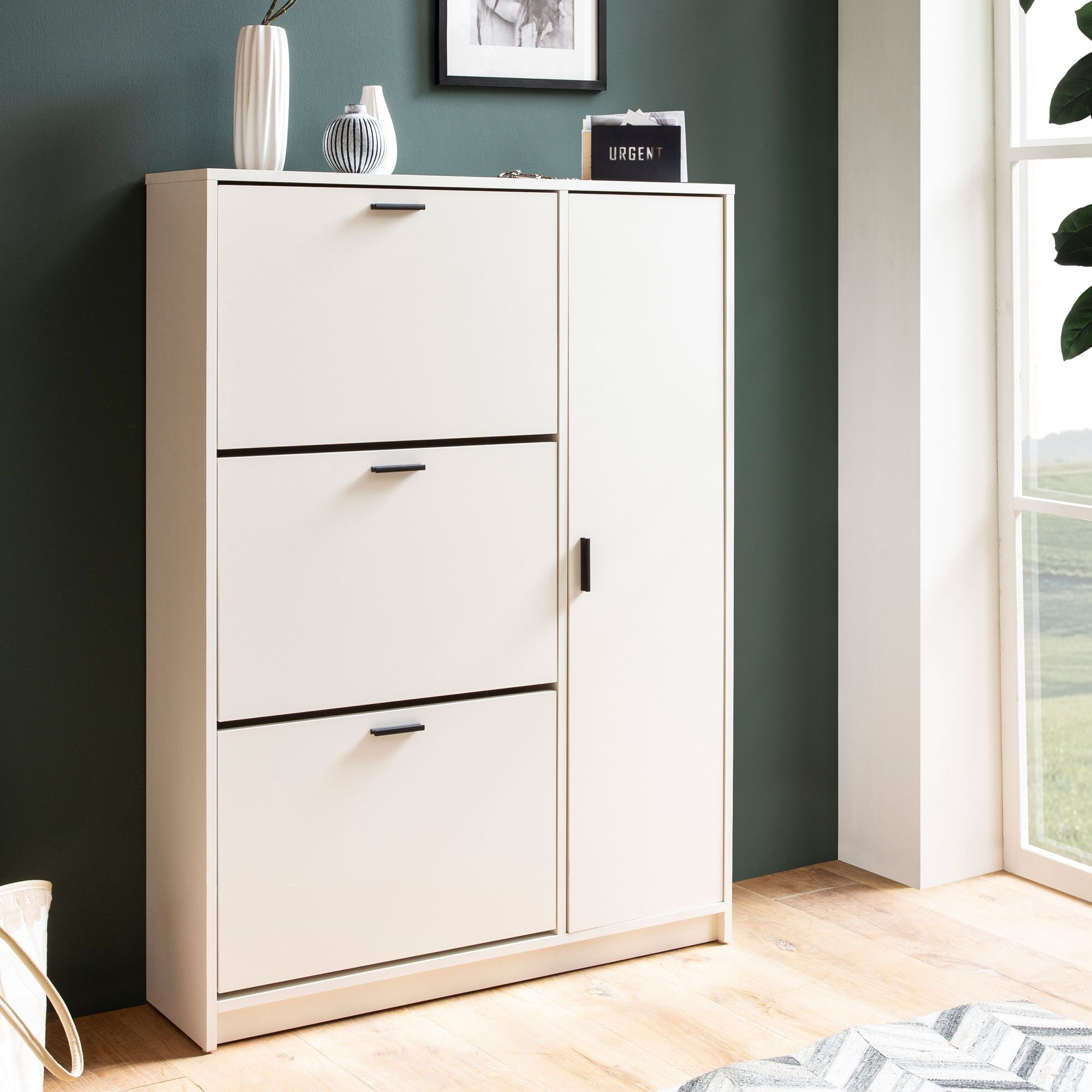 Schuhschrank FineBuy Schuhkipper Garderobe Wei&szlig; Schuhkommode Flurschrank Modern - Bild 1