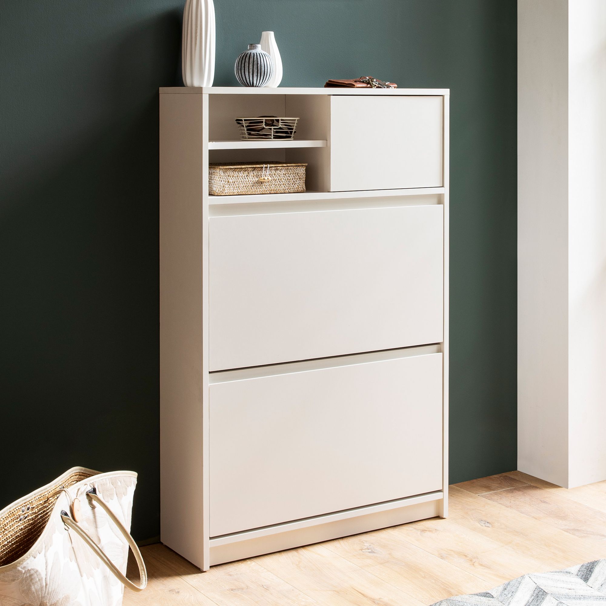 Schuhschrank FineBuy Schuhkipper Garderobe Wei&szlig; Modern Schuhkommode Flurschrank - Bild 1