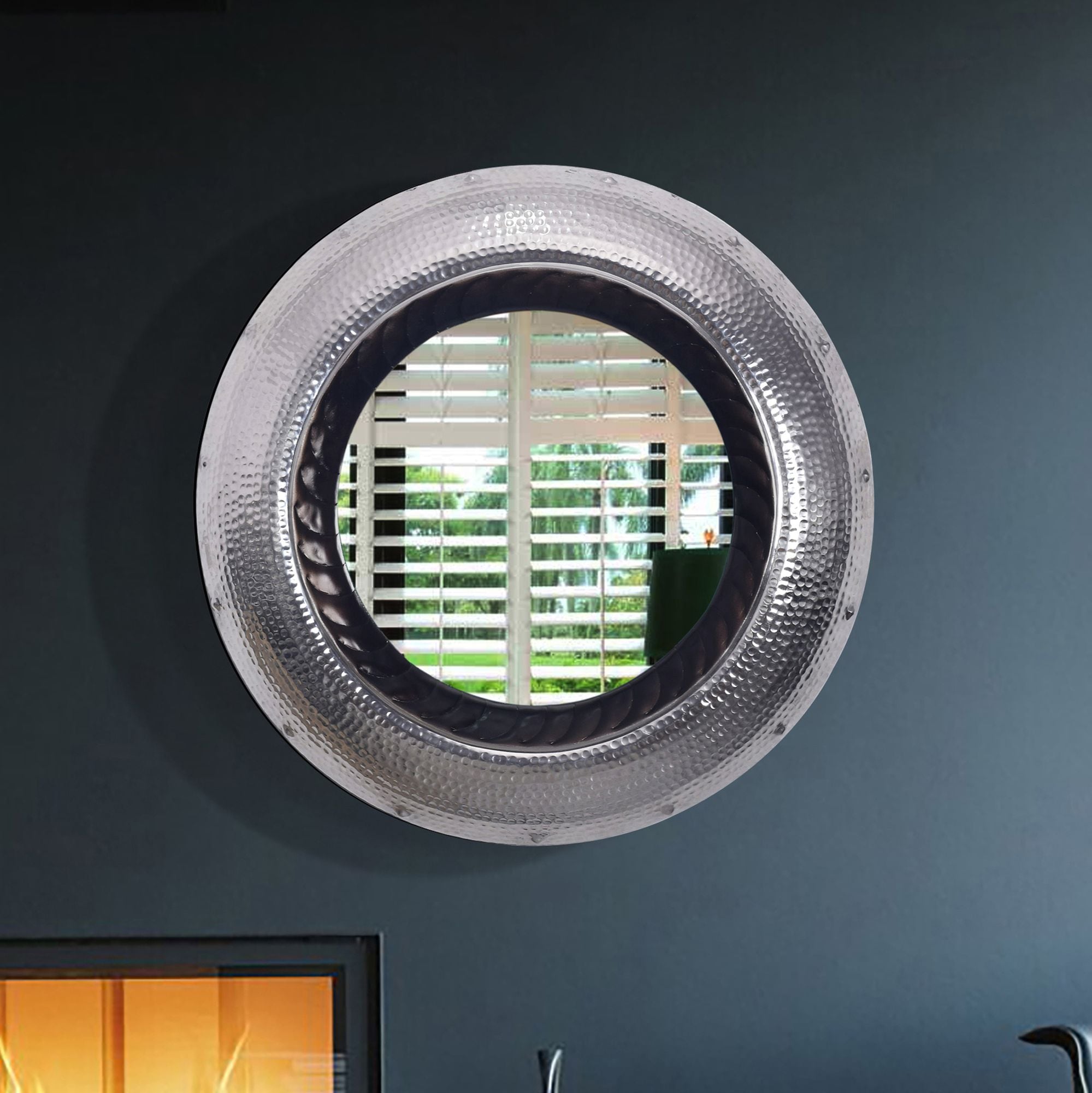 Wandspiegel FineBuy Flurspiegel Rund Metall 74 cm Spiegel Flur Hammerschlag - Bild 1