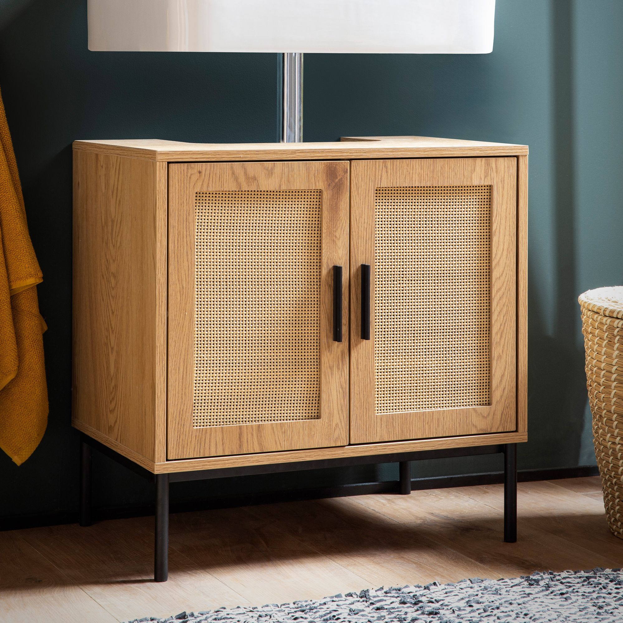 Waschbeckenunterschrank FineBuy Badschrank 60x60x40 cm Unterschrank Eiche Optik - Bild 1