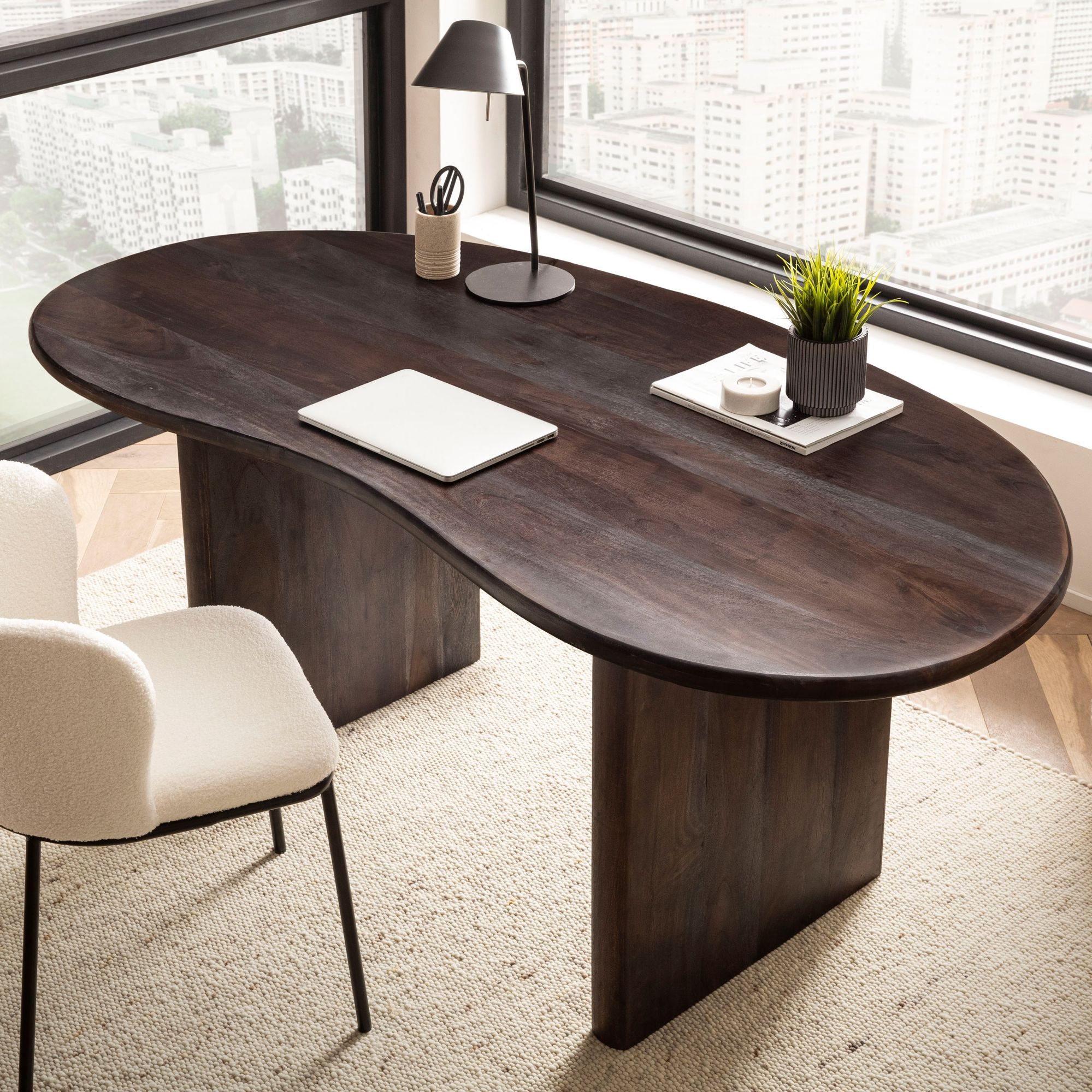 Schreibtisch FineBuy Computertisch 180 cm Massivholz B&uuml;rotisch Nierenform - Bild 1