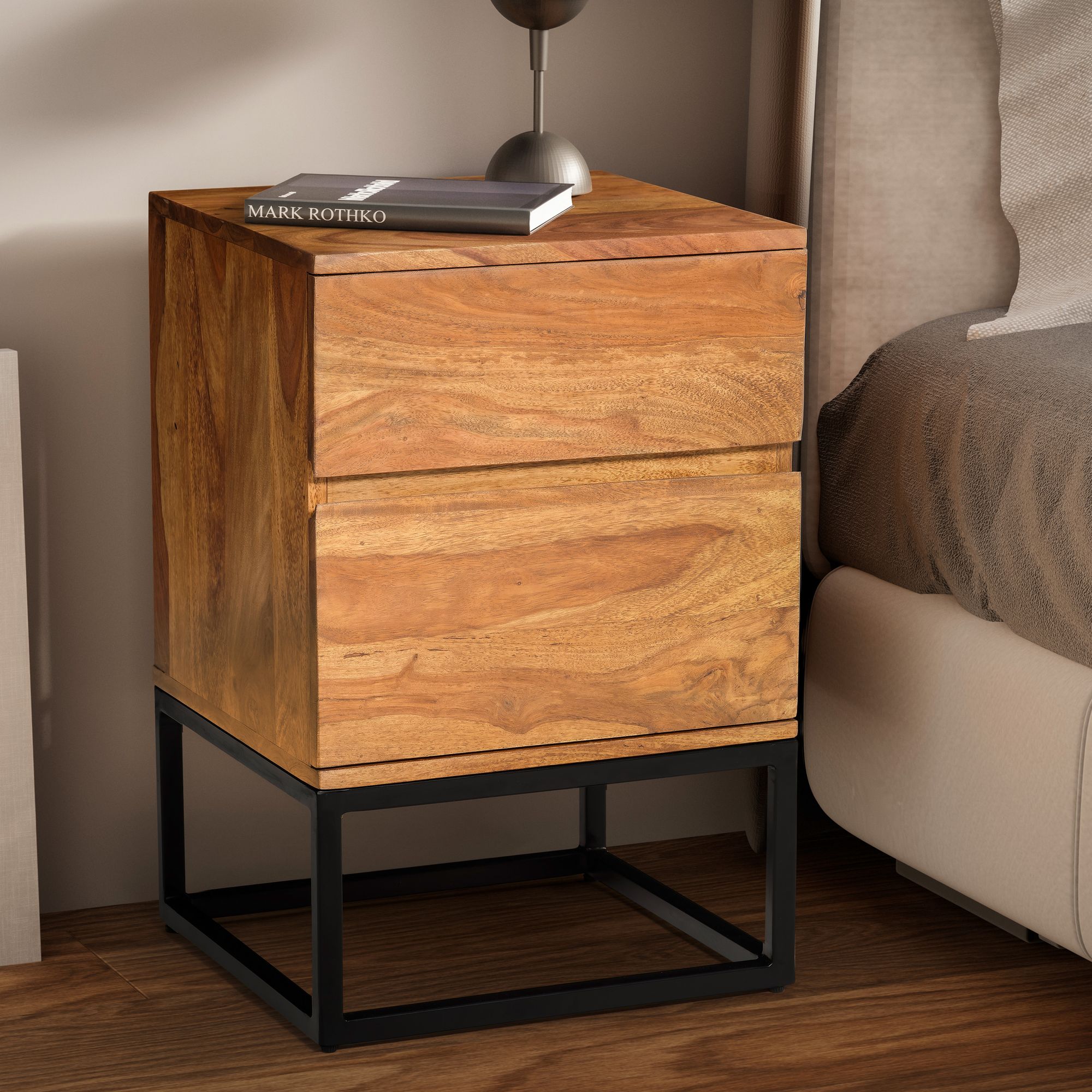 Nachttisch FineBuy Nachtkonsole Boxspringbett Massivholz 40x38x60 cm Schubladen - Bild 1