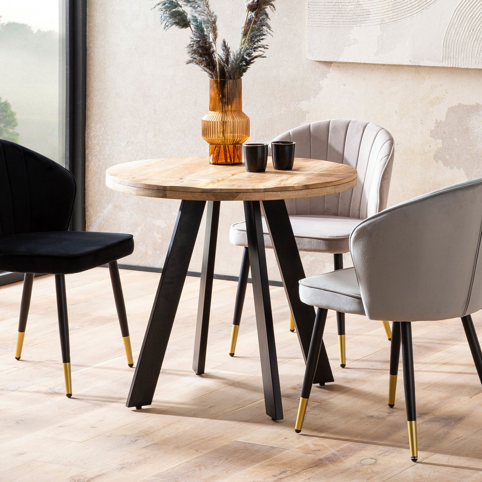 Esstisch rund Ø80 cm Mango Massivholz Küchentisch Esszimmertisch Industrial Stil