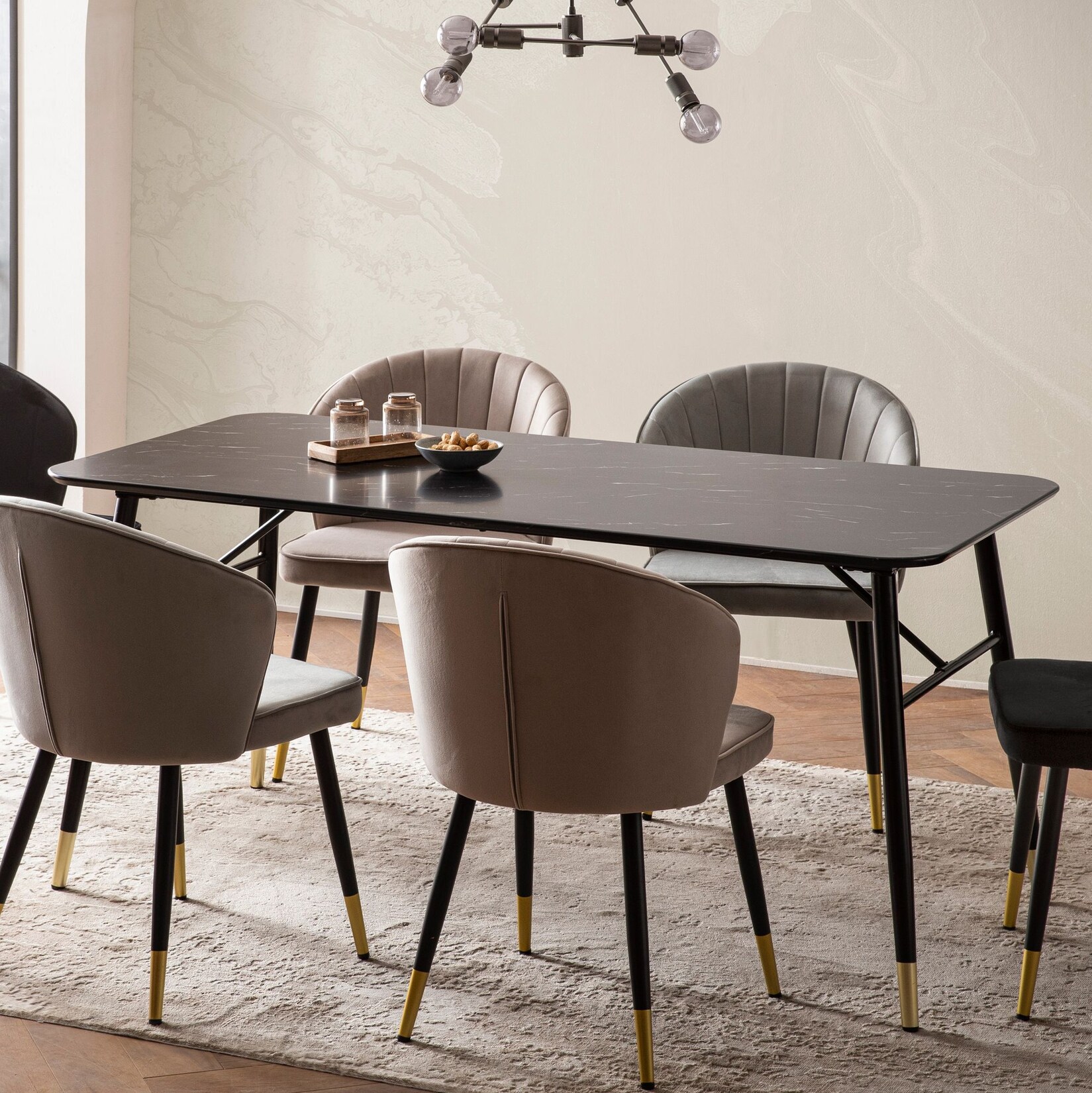Esszimmertisch FineBuy Esstisch 120 cm Marmor Optik Schwarz Klein Küchentisch