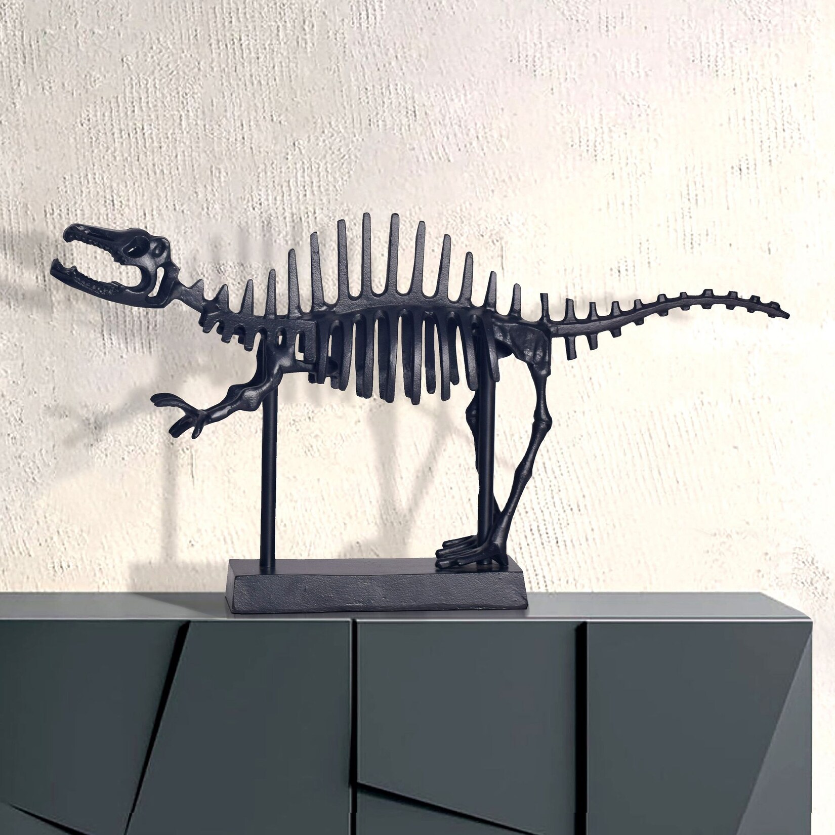 Deko T-Rex FineBuy Dino Fossil 62cm Alu Schwarz Dinosaurier Wohndeko Dekoration | 04251757725135