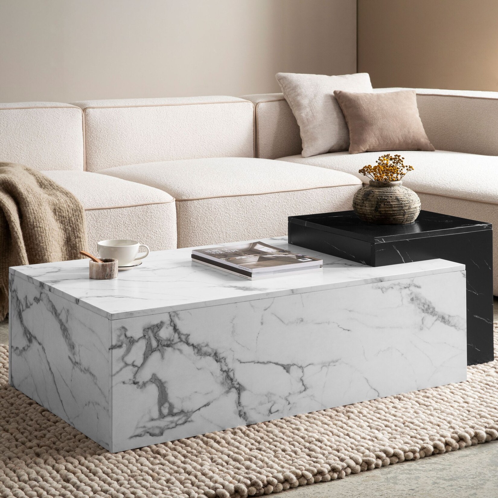 Couchtisch FineBuy Sofatisch Weiß 120 cm Marmor Optik Wohnzimmertisch Groß | 04251757726071