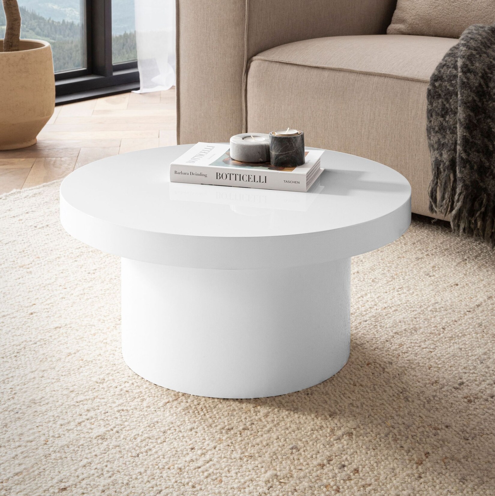 Couchtisch FineBuy Sofatisch Weiß 60 cm Hochglanz Wohnzimmertisch Rund Klein | 04251757726194