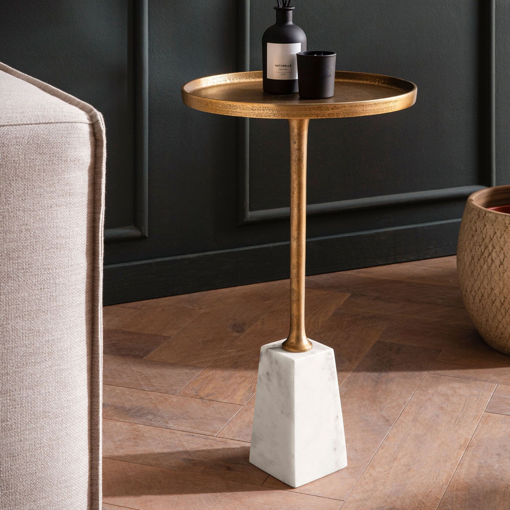 Beistelltisch FineBuy Echter Marmor Ø 34 cm Anstelltisch Wohnzimmertisch Rund | 04251757726422