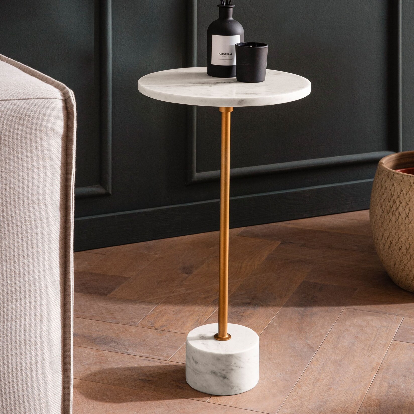 Beistelltisch FineBuy Anstelltisch Echter Marmor Ø 30 cm Wohnzimmertisch Rund | 04251757726446