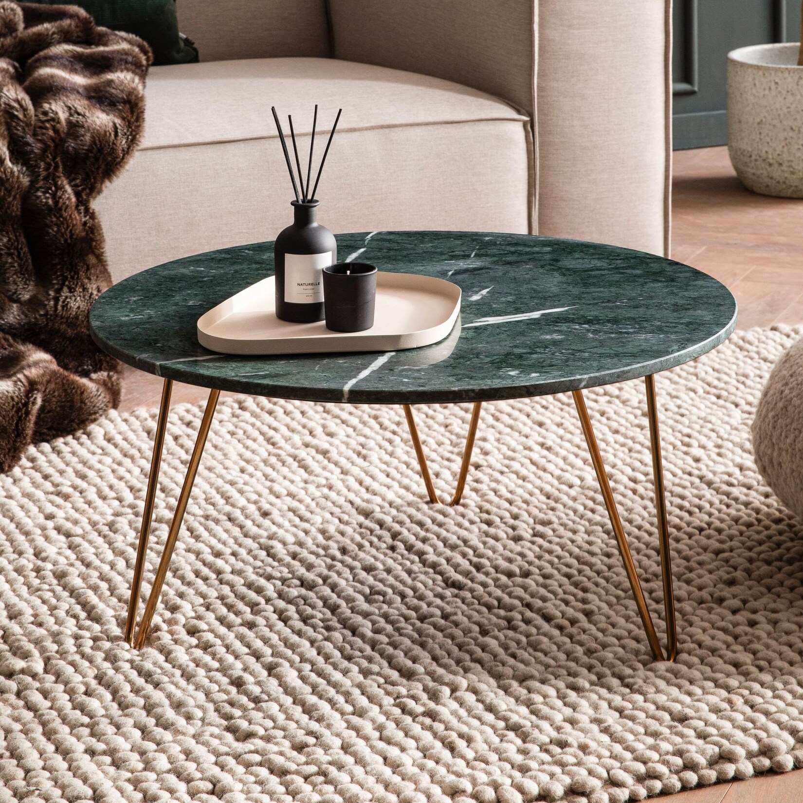 Couchtisch FineBuy Sofatisch Echter Marmor Ø 70 cm Tisch Wohnzimmertisch Rund | 04251757726606