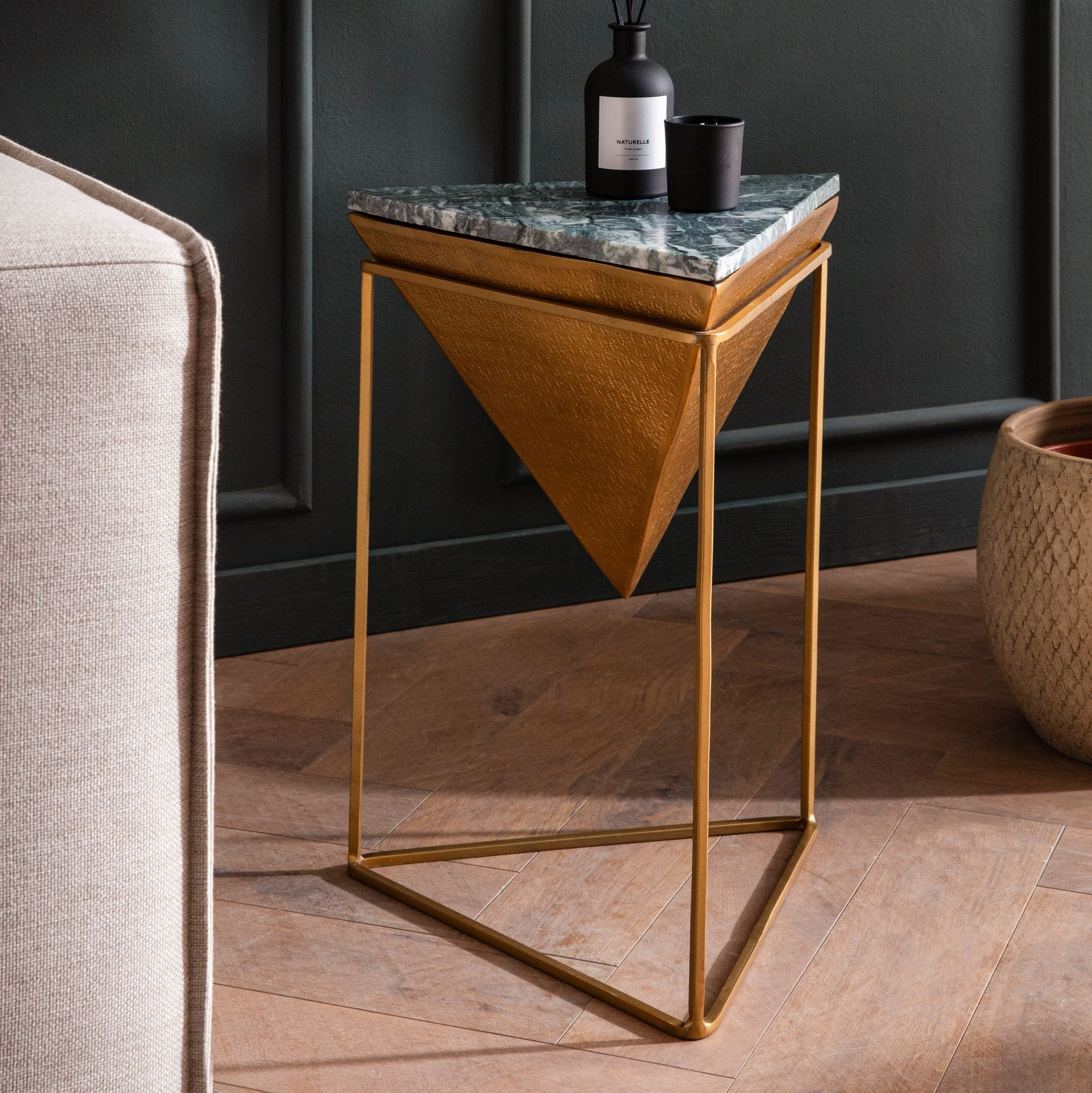 Beistelltisch FineBuy Anstelltisch Echter Marmor 37 cm Wohnzimmertisch Gr&uuml;n - Bild 1