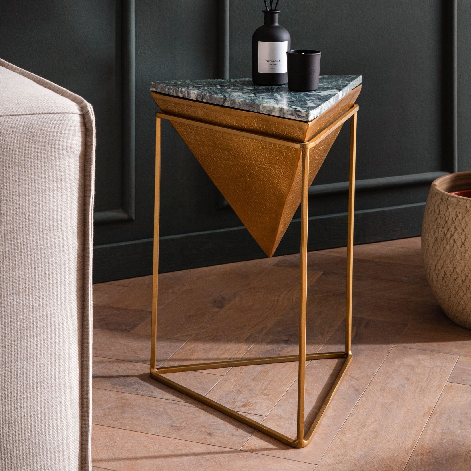 Beistelltisch FineBuy Anstelltisch Echter Marmor 37 cm Wohnzimmertisch Grün | 04251757726637