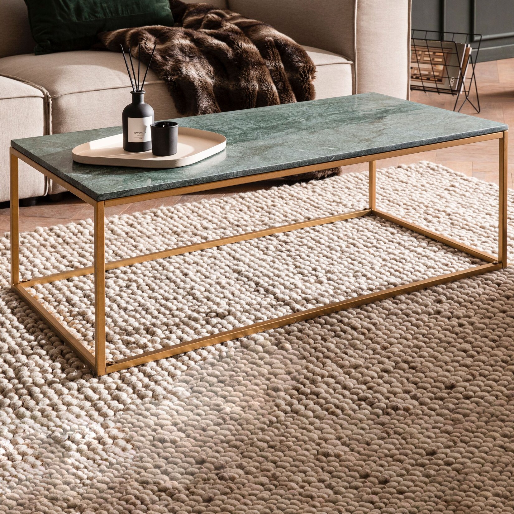 Couchtisch FineBuy Sofatisch Echter Marmor 100 cm Wohnzimmertisch Rechteckig | 04251757726644