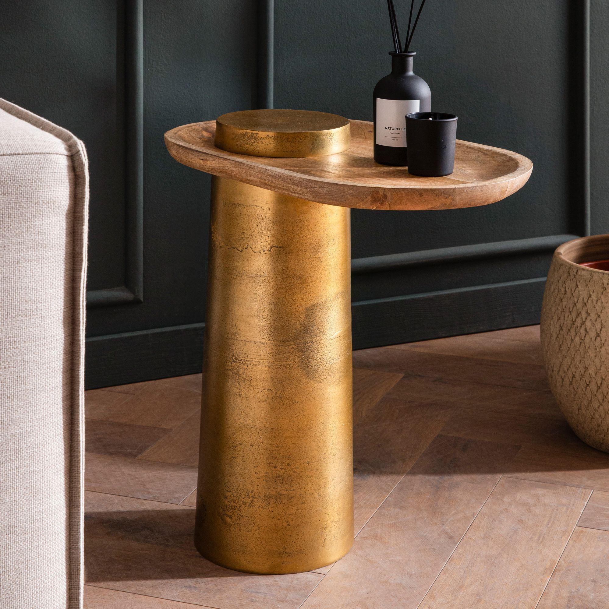 Beistelltisch FineBuy Anstelltisch Massivholz Metall 50x30 cm Wohnzimmertisch - Bild 1