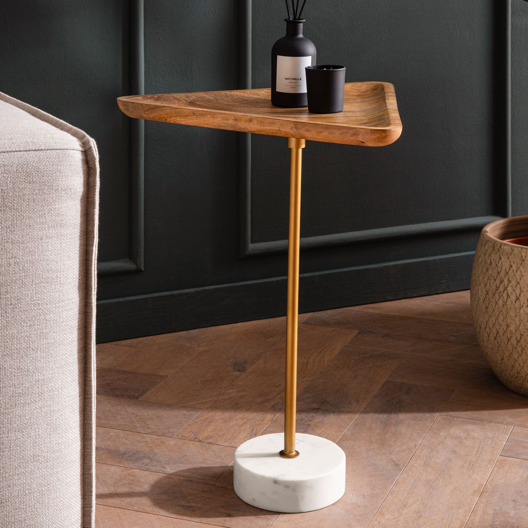 Beistelltisch FineBuy Anstelltisch Massivholz Marmor 45x40 cm Wohnzimmertisch - Bild 1