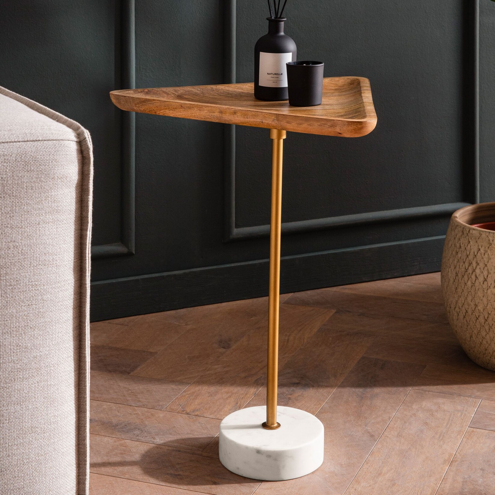 Beistelltisch FineBuy Anstelltisch Massivholz Marmor 45×40 cm Wohnzimmertisch | 04251757726668