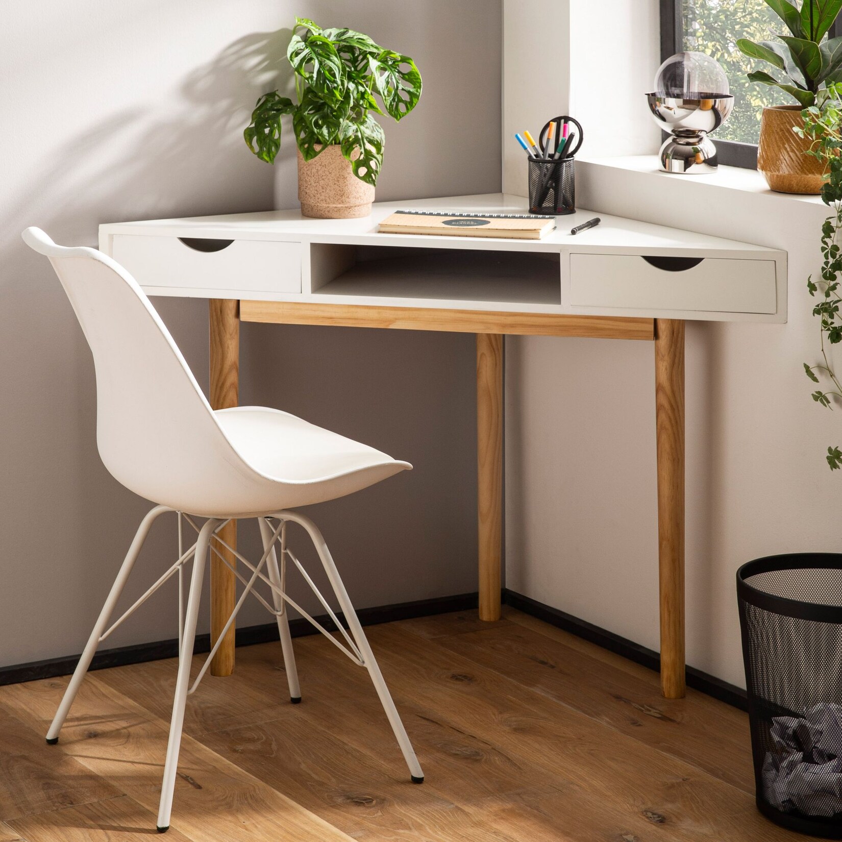 Eckschreibtisch FineBuy Schreibtisch 80 cm Weiß Schubladen Tisch Platzsparend | 04251757726699