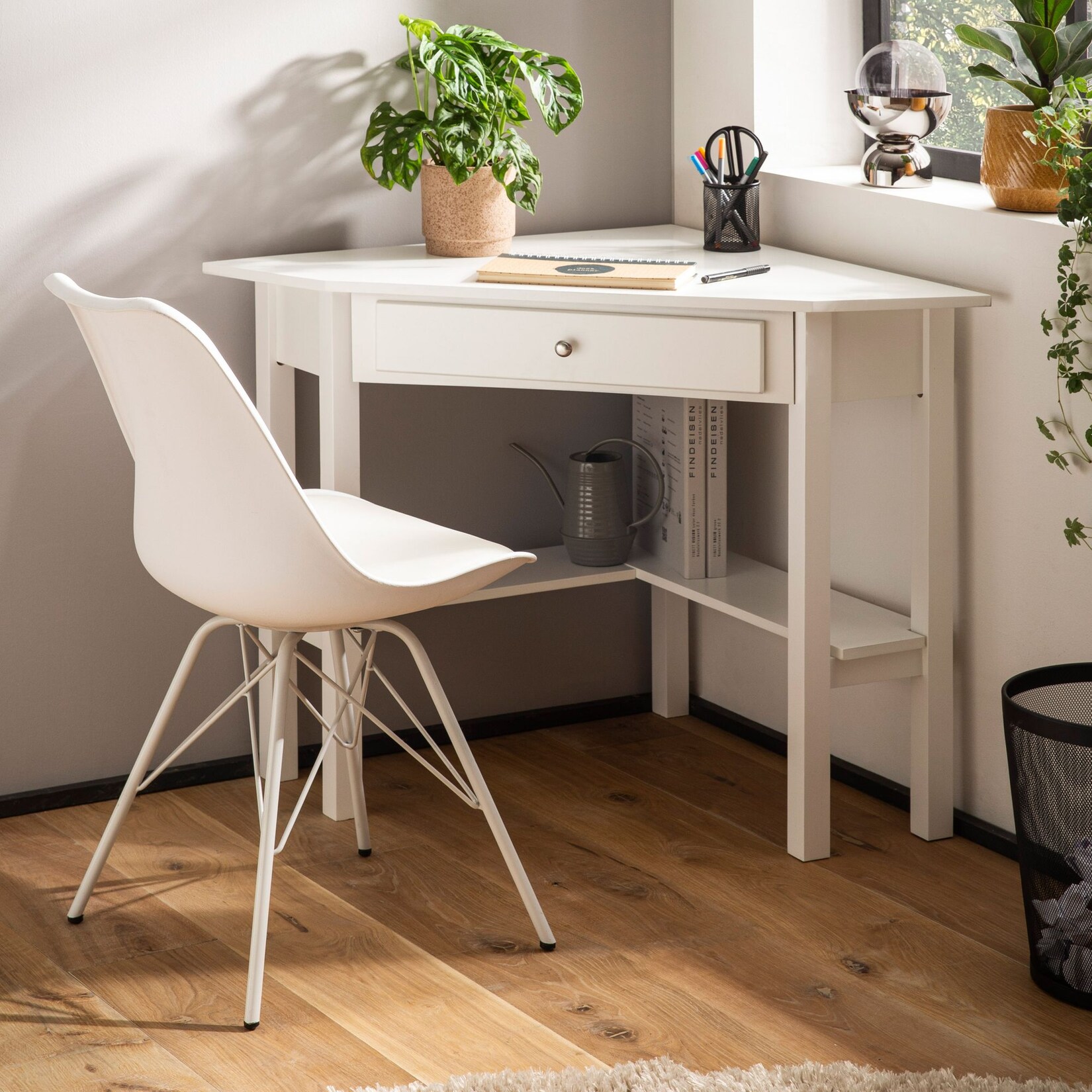 Eckschreibtisch FineBuy Schreibtisch 76 cm Weiß Schublade Tisch Platzsparend | 04251757726705