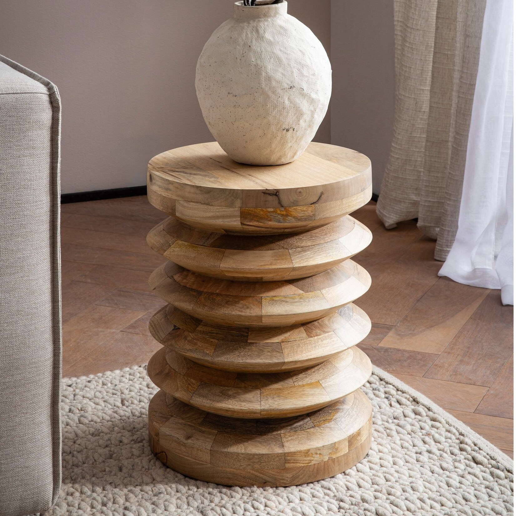 Beistelltisch FineBuy Anstelltisch Massivholz Ø 35 cm Wohnzimmertisch Rund Klein | 04251757726941