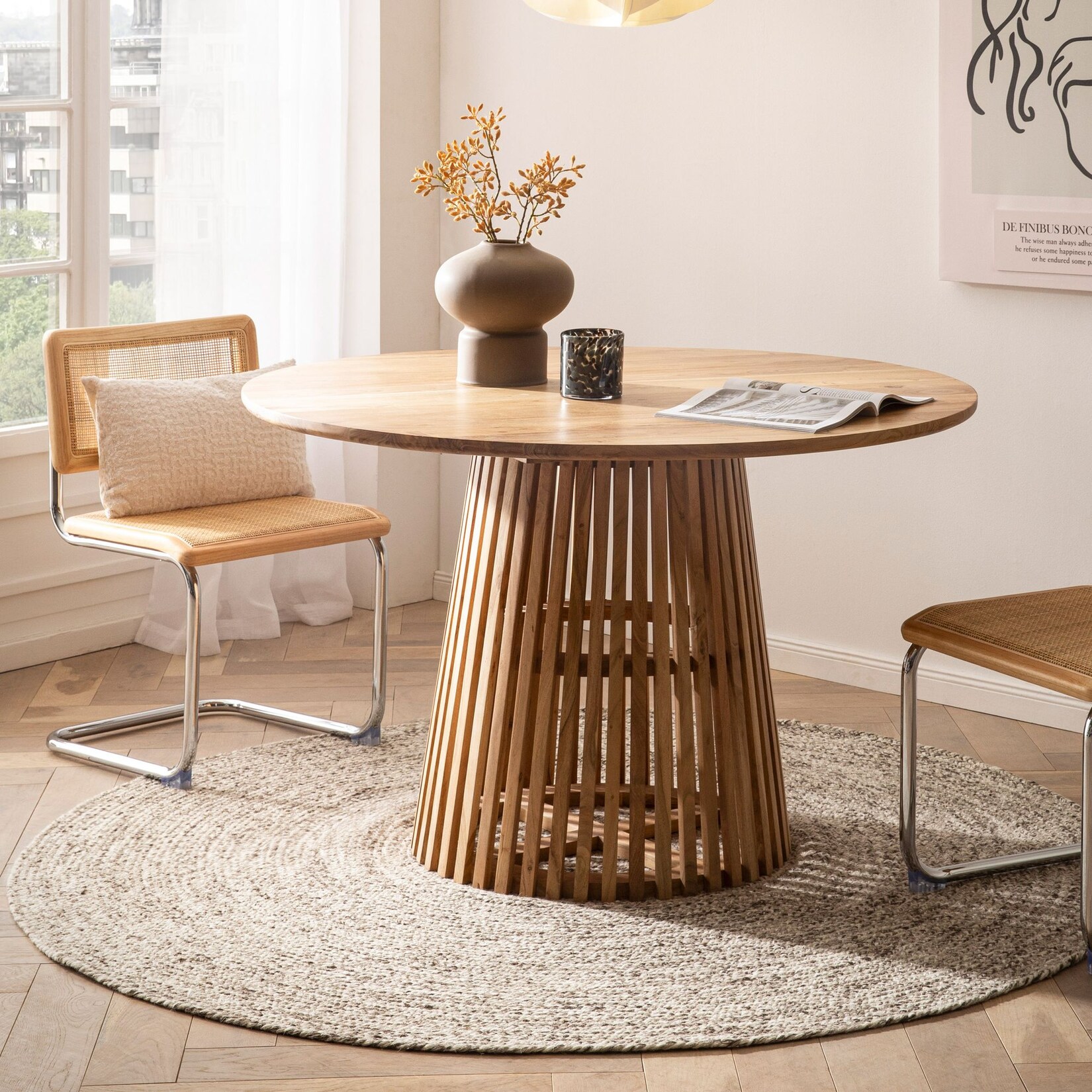 Esstisch rund Ø 120 Massivholz Natur Esszimmertisch Design Küchentisch massiv