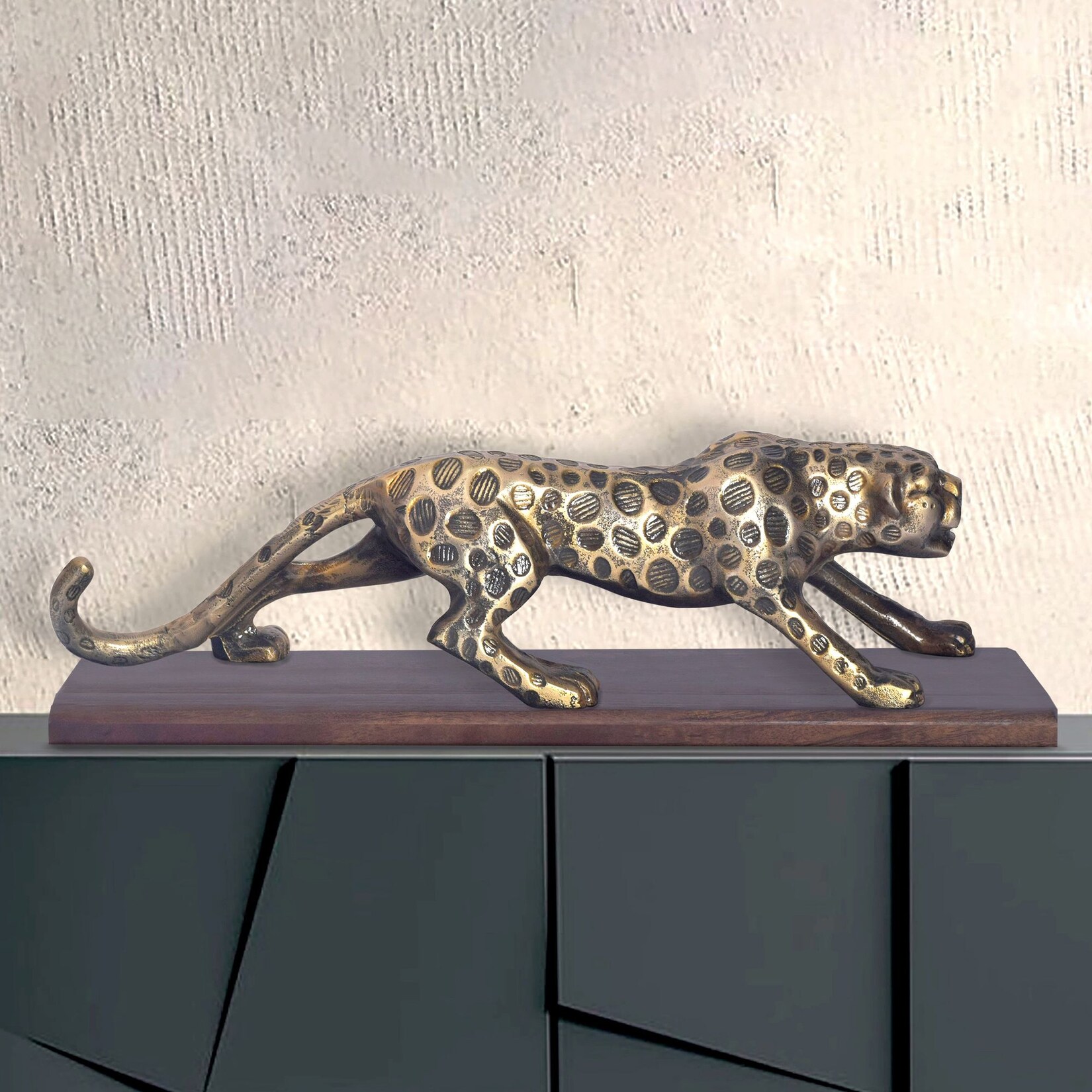 Deko Panther FineBuy Wohndeko 63 cm Aluminium Gold Dekoration Modern Tischdeko | 04251757727207