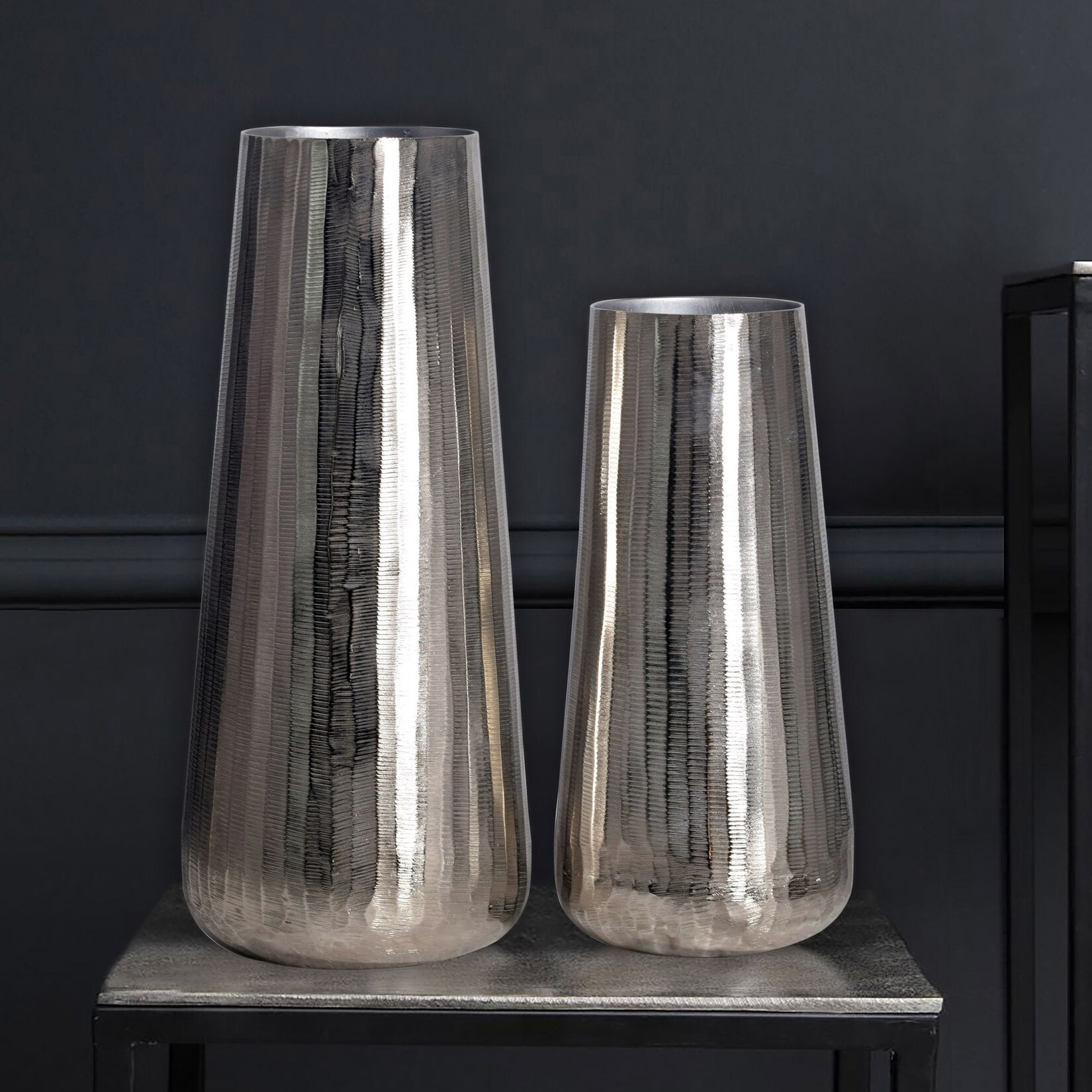 Vase 2er Set FineBuy Blumenvase Aluminium Silber Wohndeko Tischvase Modern Rund | 04251757727856