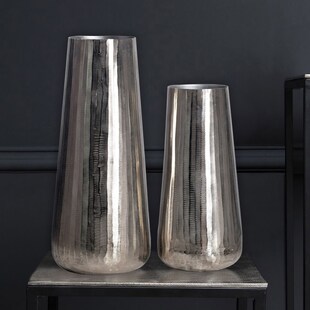 Vase 2er Set FineBuy Blumenvase Aluminium Silber Wohndeko Tischvase Modern Rund - Bild 1