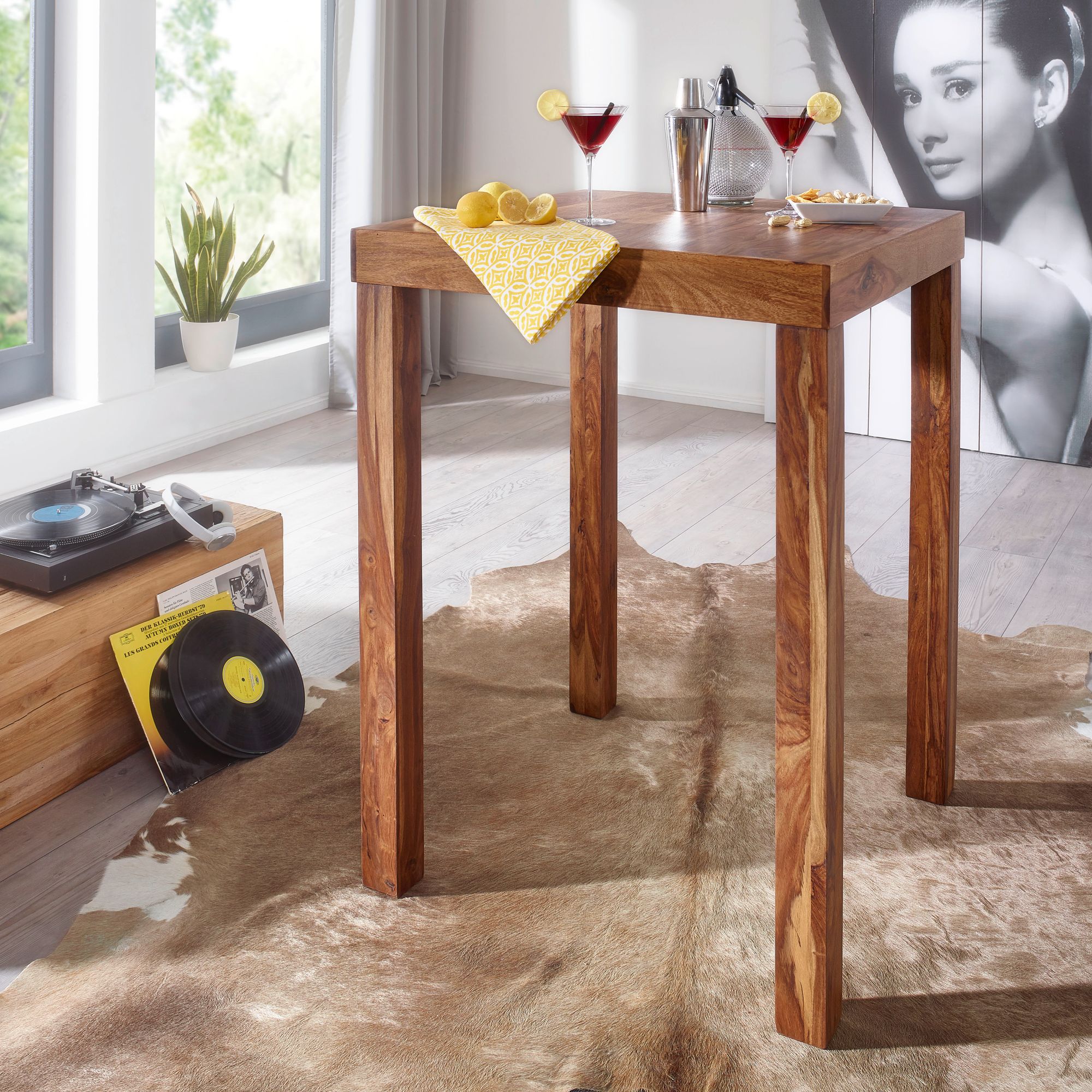FineBuy Bartisch Massivholz Sheesham 80x80x110cm Stehtisch Bistrotisch Tisch - Bild 1