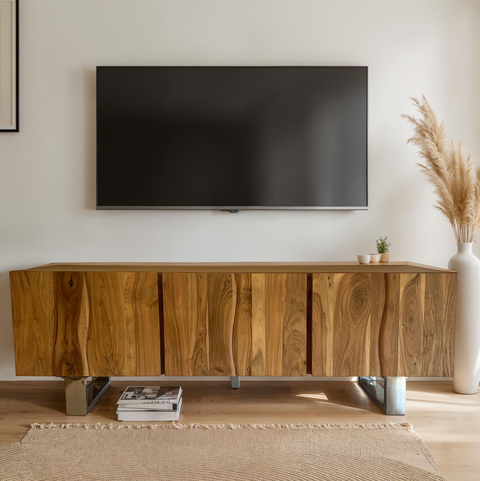 TV Schrank FineBuy Lowboard 160 cm Holz Massiv Fernsehkommode Fernsehschrank
