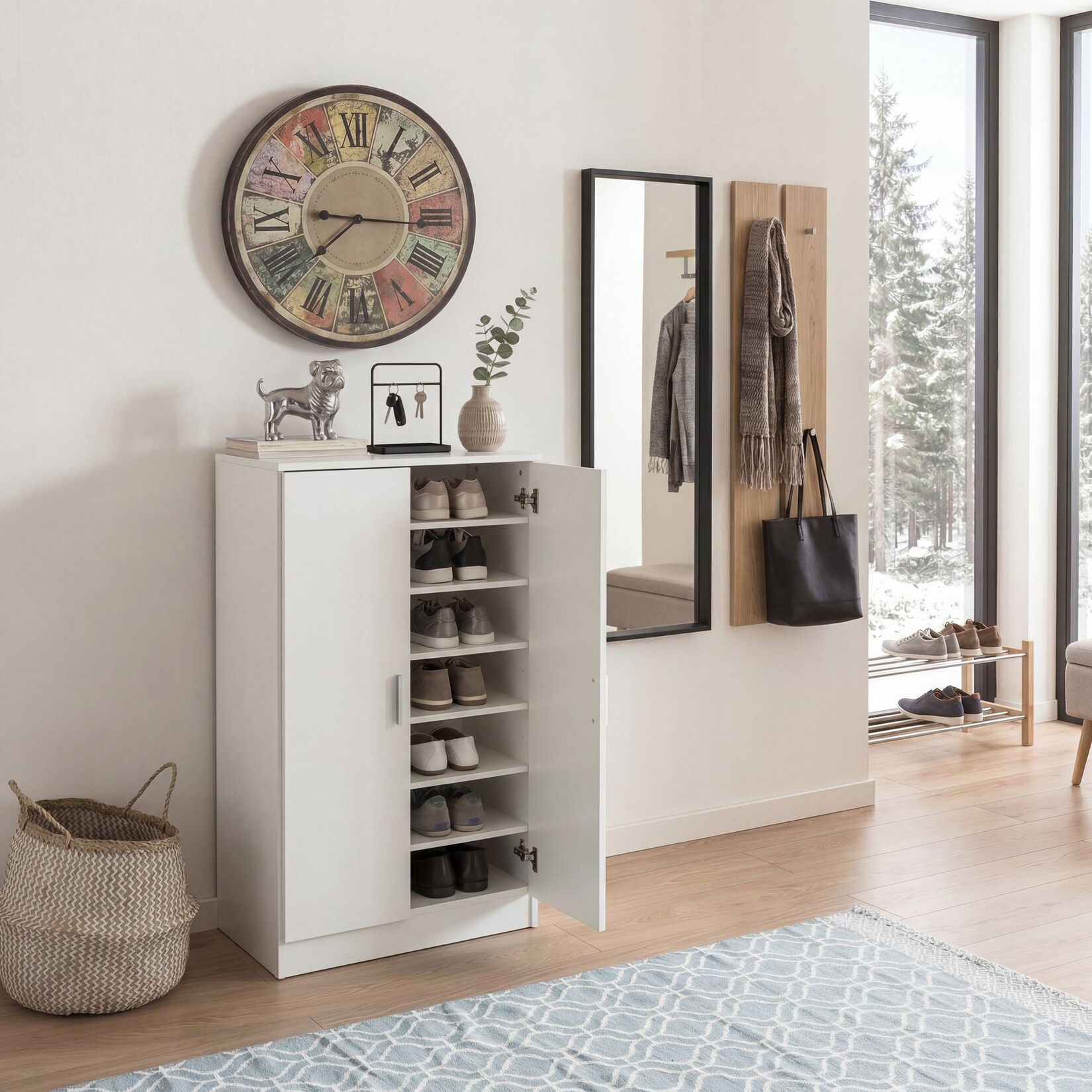 Schuhschrank FineBuy Flurschrank Flurmöbel Holz Weiß Schuhkommode Schuhregal