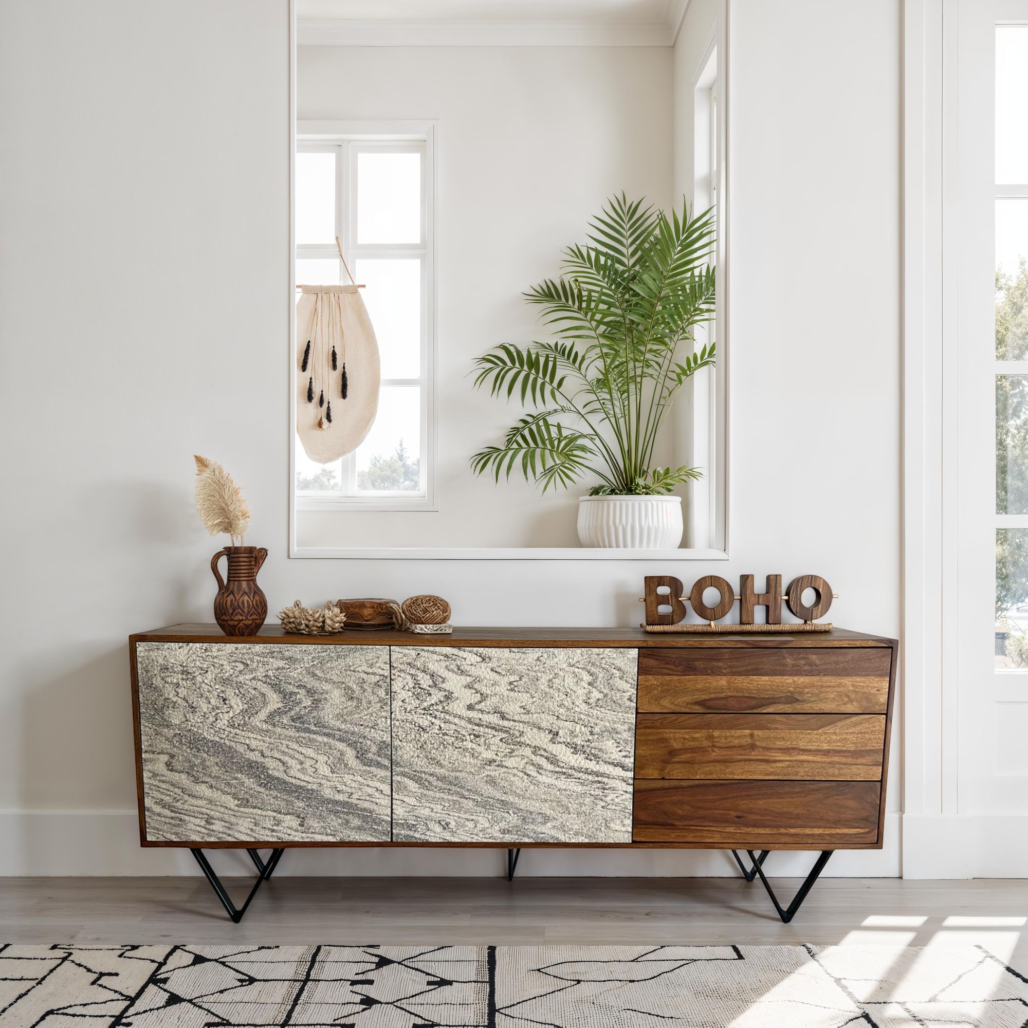 Sideboard FineBuy 175 cm Anrichte Massivholz Steinoptik Kommode T&uuml;ren Schubladen - Bild 1