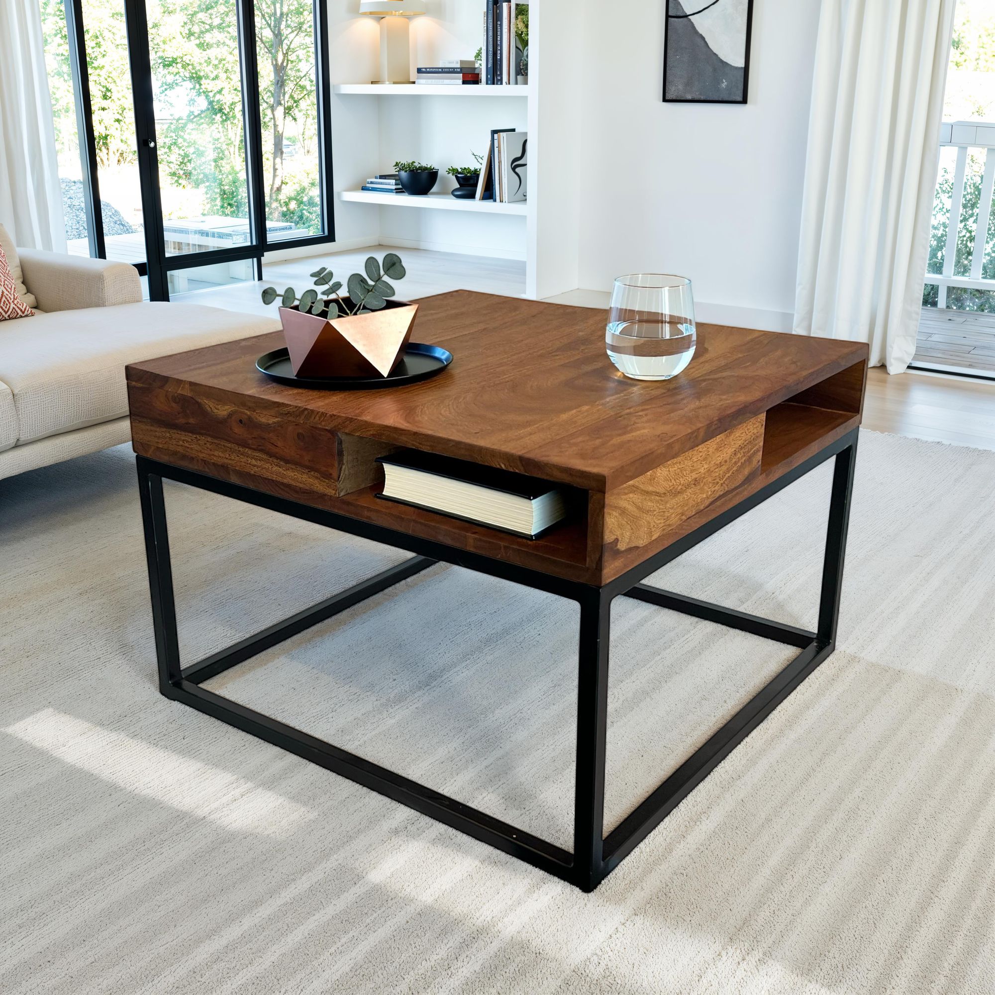 Couchtisch FineBuy Sofatisch Holz Massiv 60 cm Wohnzimmertisch Quadratisch online kaufen bei Netto
