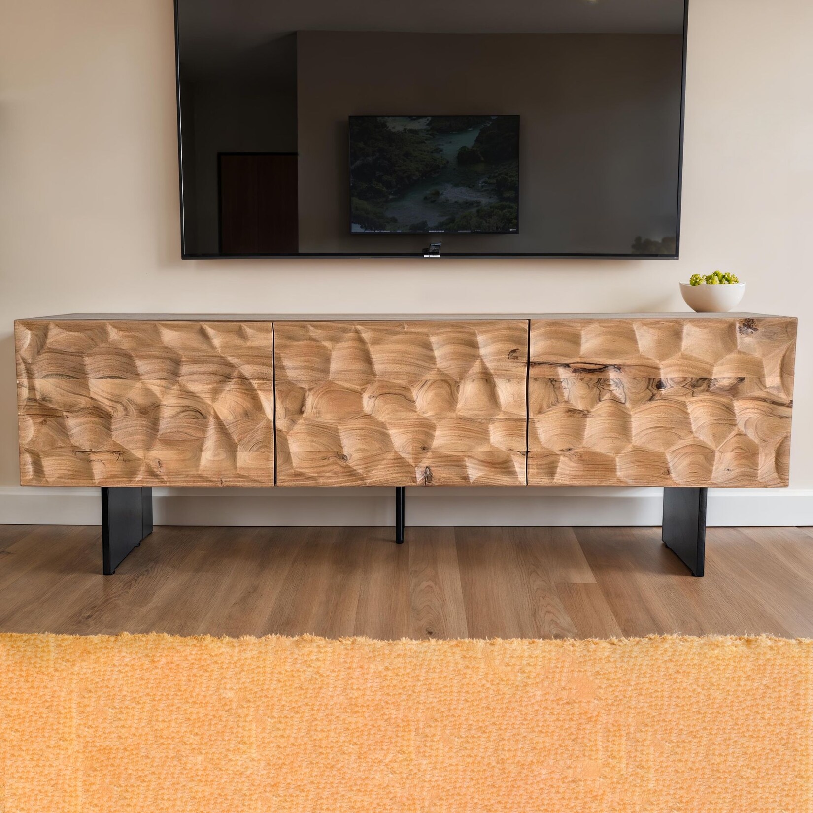 TV Schrank FineBuy Lowboard 160 cm Holz Massiv Fernsehkommode Fernsehschrank | 04251757731266