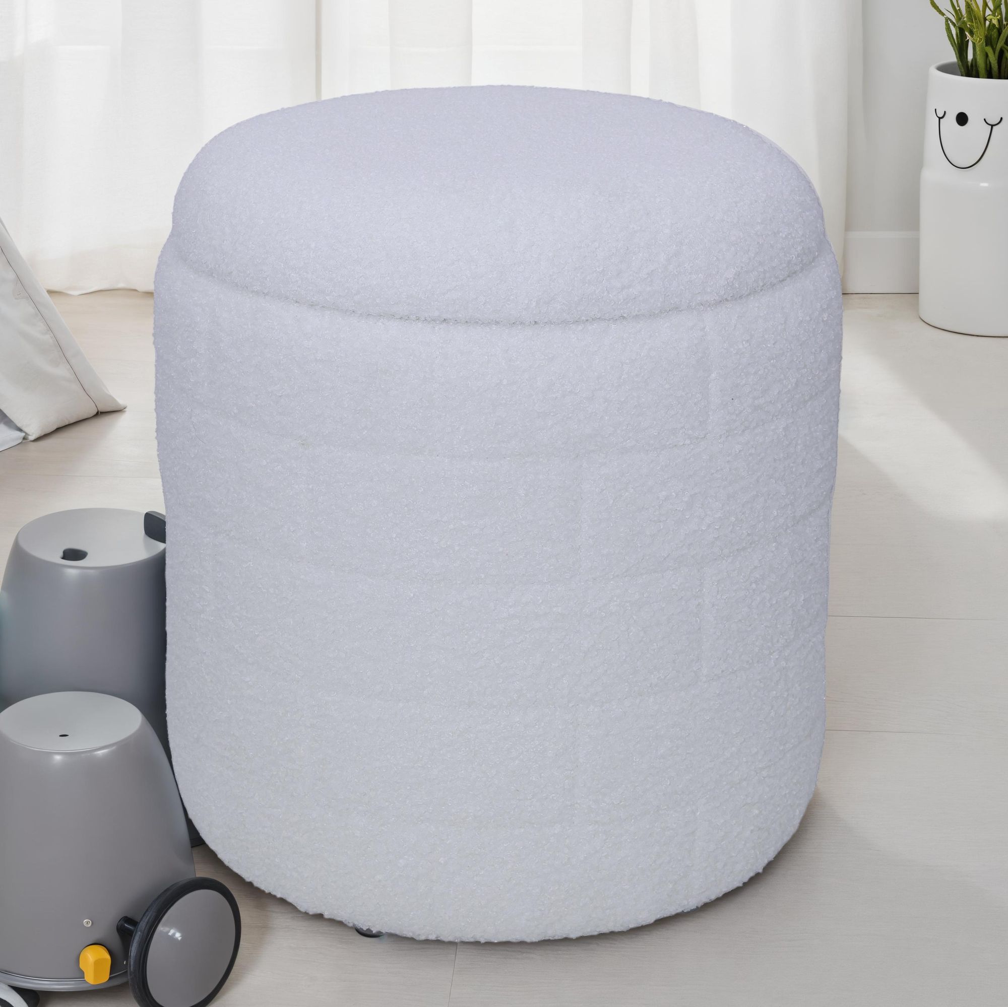 Sitzhocker FineBuy Stoffhocker mit Stauraum 40 cm Wei&szlig; rund abnehmbarer Deckel - Bild 1