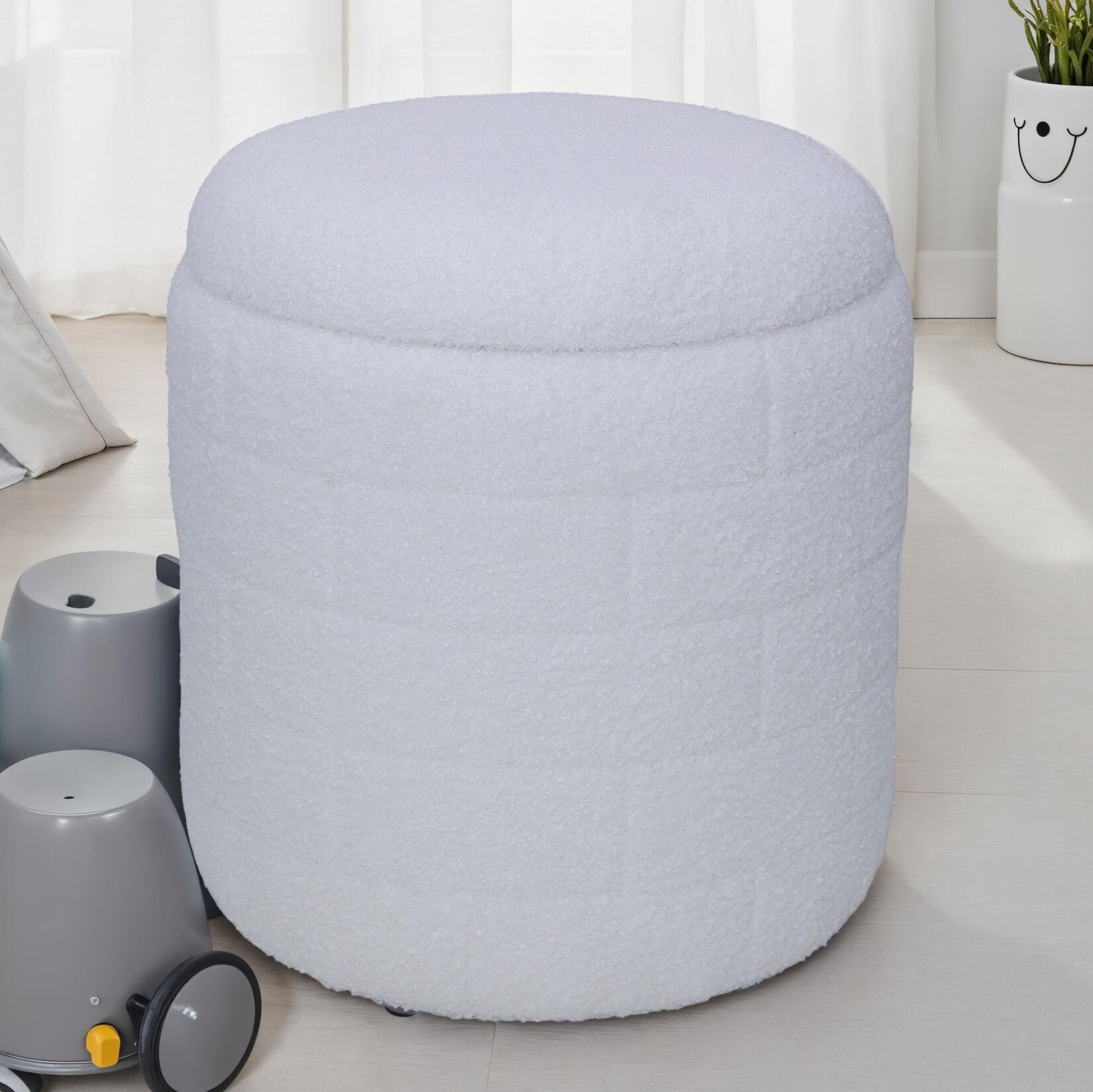 Sitzhocker FineBuy Stoffhocker mit Stauraum 40 cm Weiß rund abnehmbarer Deckel | 04251757731662