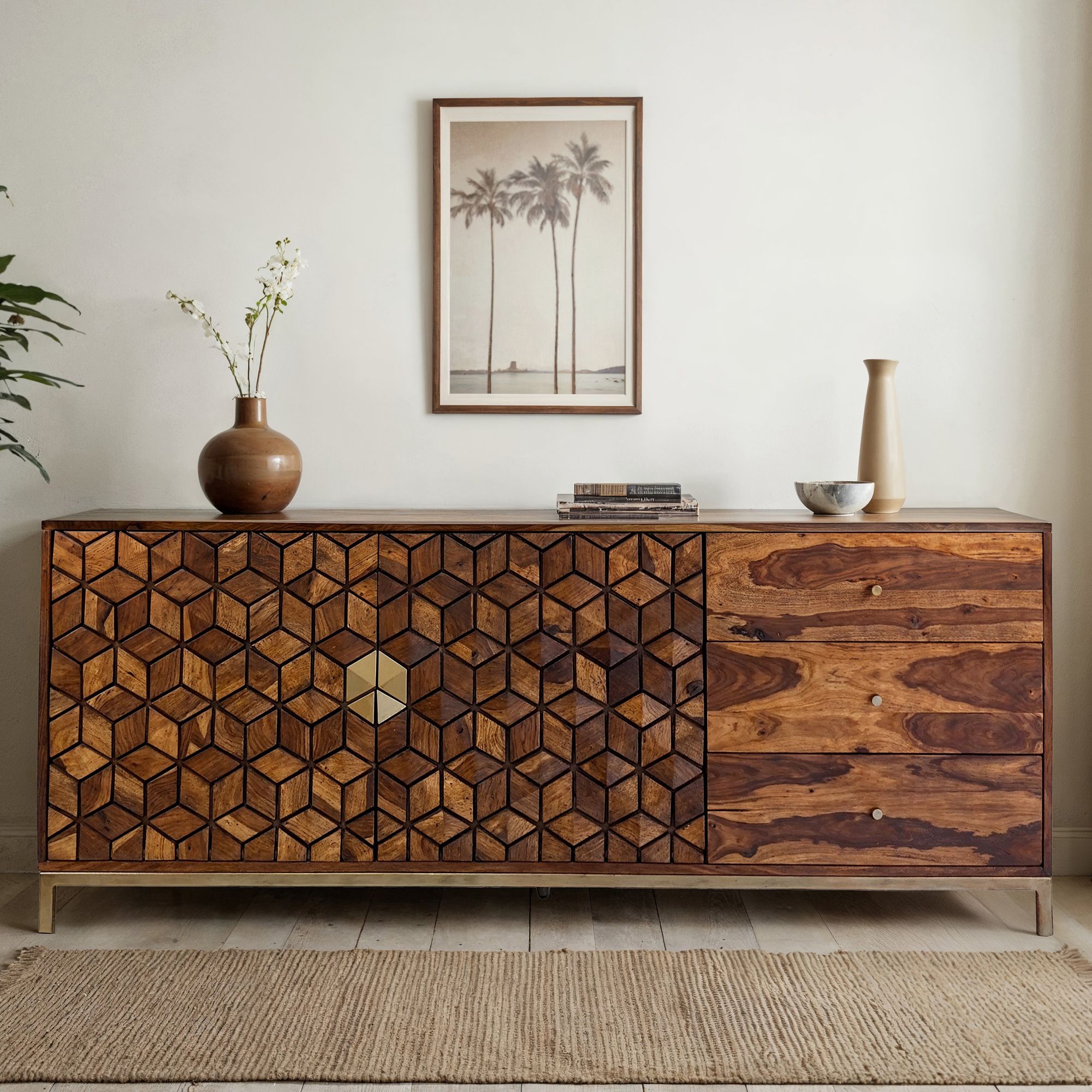 Sideboard FineBuy Anrichte Sheesham Massivholz 180 cm Kommode T&uuml;ren Schubladen - Bild 1