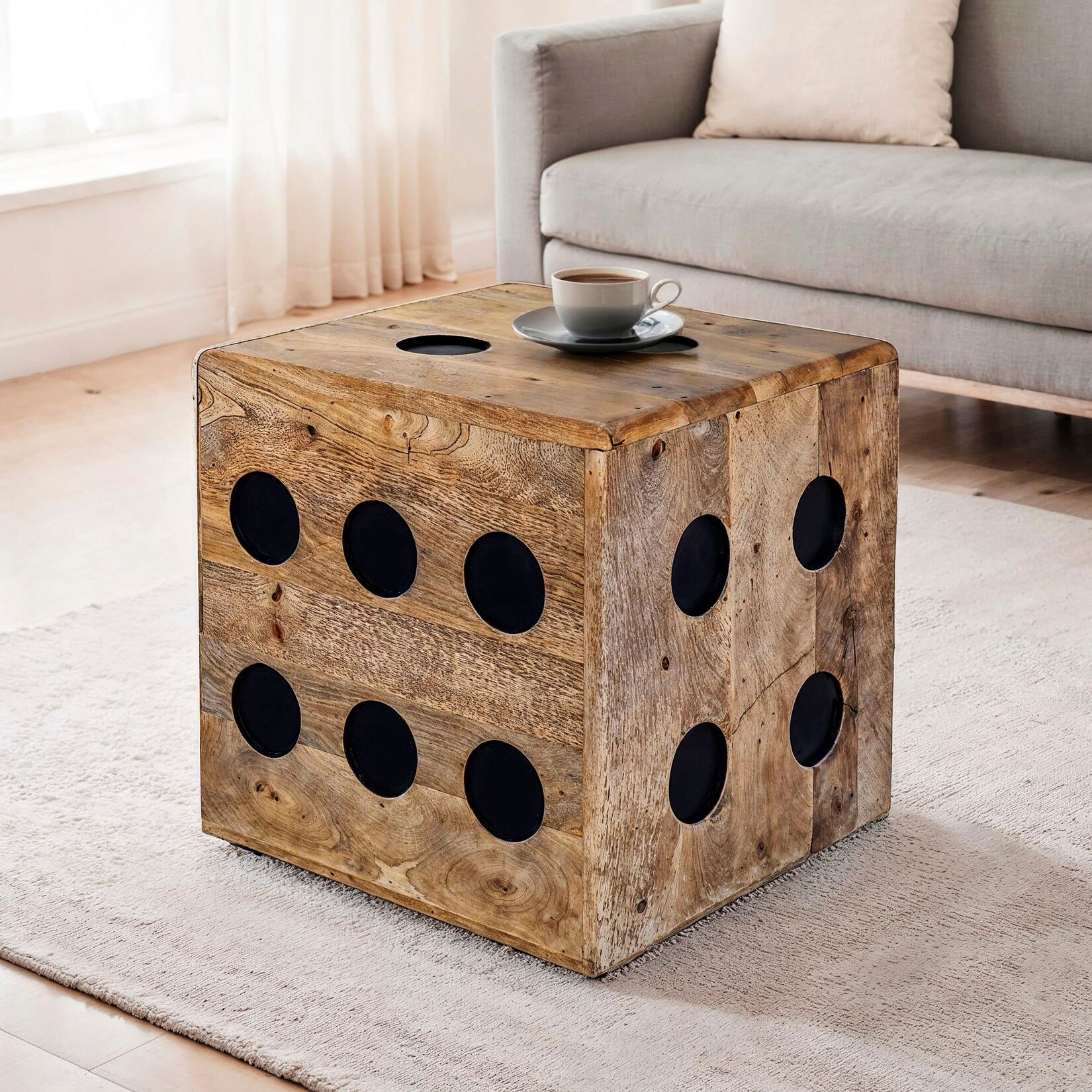 Würfelhocker FineBuy Sitzwürfel Mango Massivholz 41 cm Holzwürfel Beistelltisch
