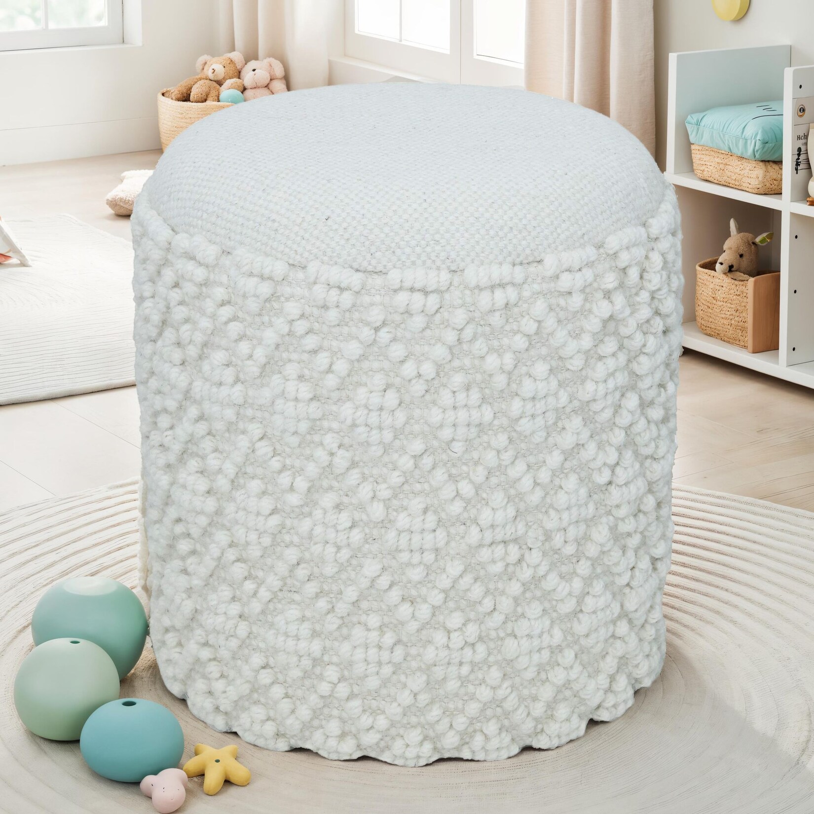 Sitzhocker FineBuy Runder Hocker mit Stauraum Wolle Ø 40 cm Weiß Beistellhocker | 04251757731693