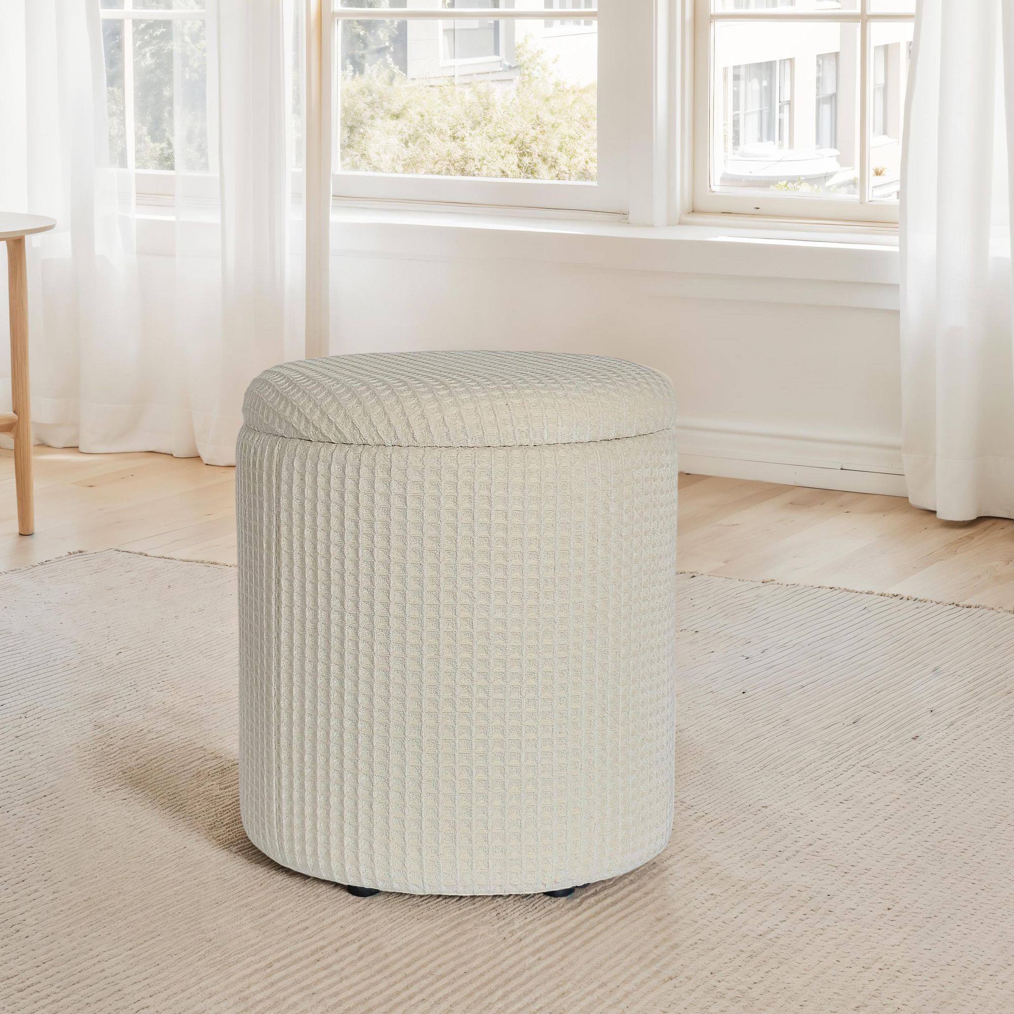 Sitzhocker FineBuy Aufbewahrungshocker Baumwolle rund 40 cm Beige mit Stauraum - Bild 1