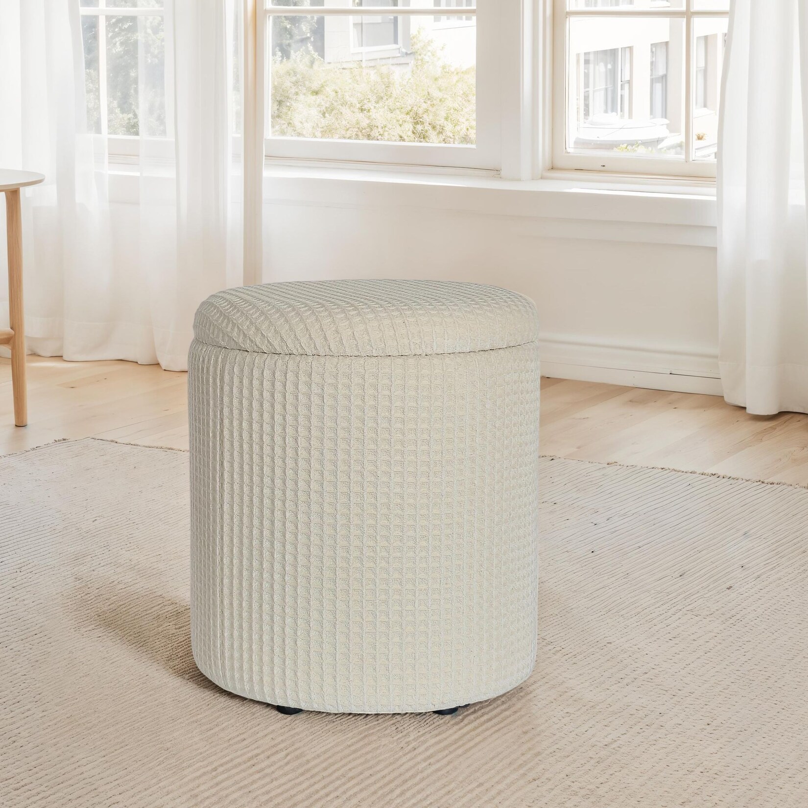 Sitzhocker FineBuy Aufbewahrungshocker Baumwolle rund 40 cm Beige mit Stauraum | 04251757731747