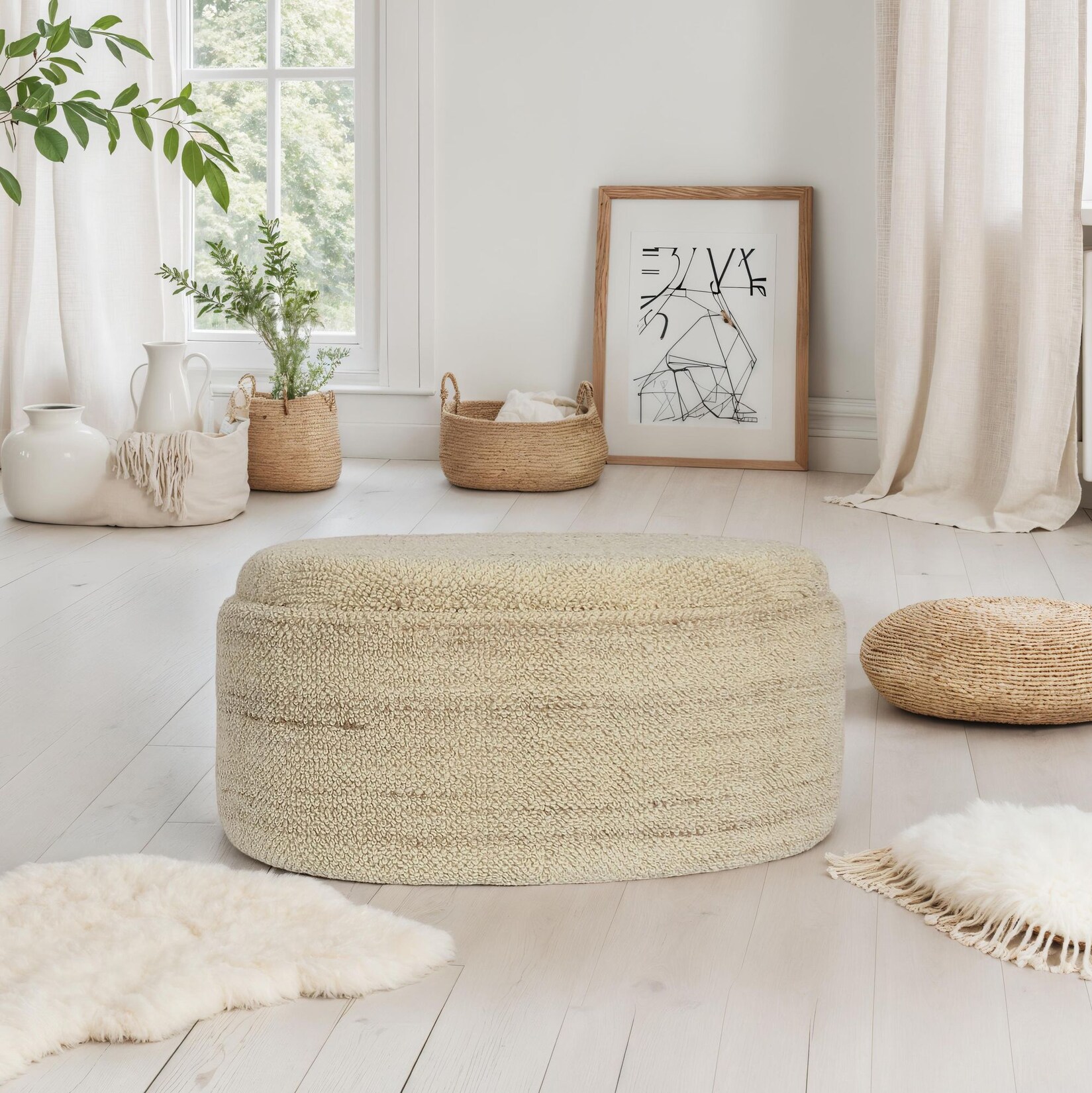 Sitzhocker FineBuy Polsterhocker Wolle mit Stauraum oval 81 cm Braun modern | 04251757731778