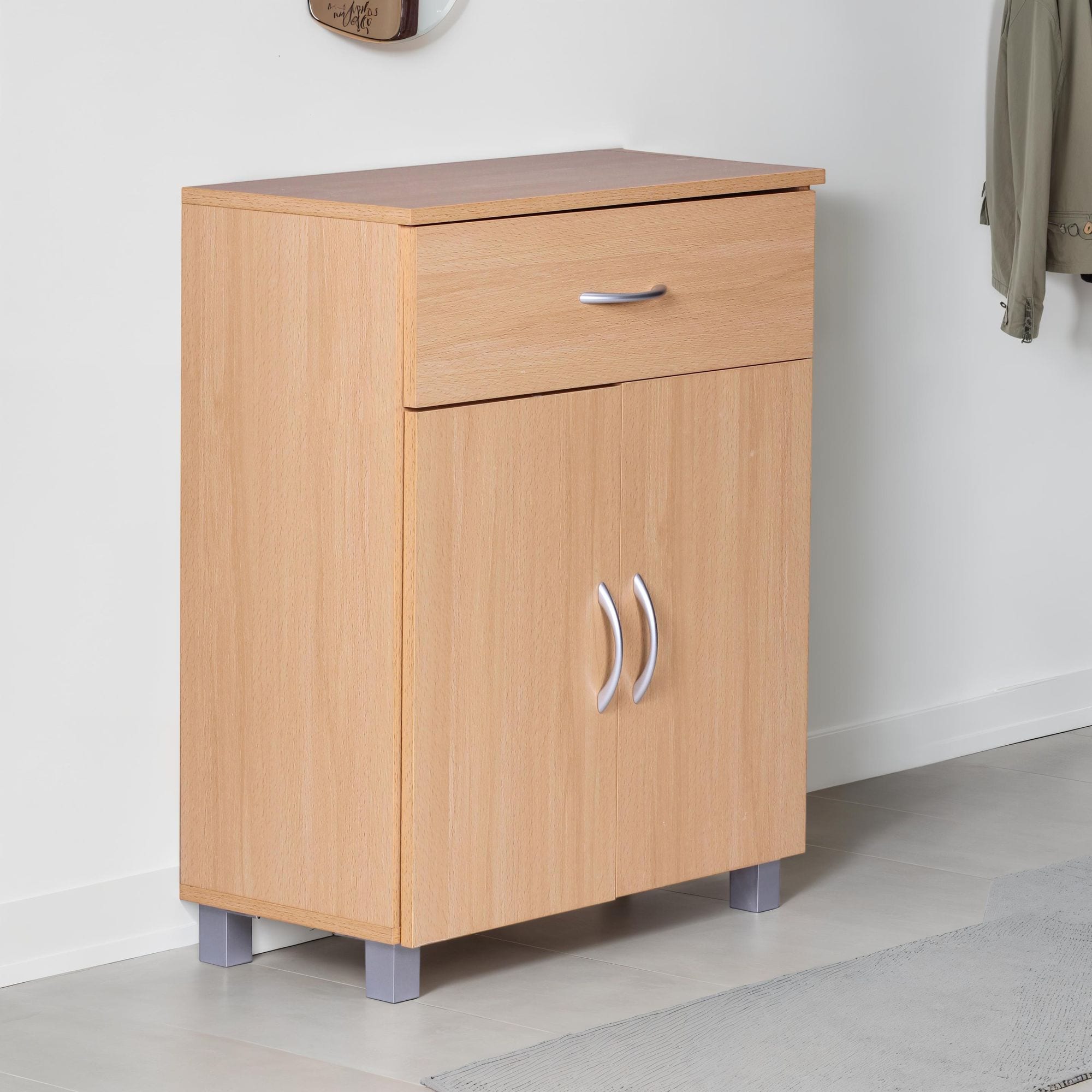 Schuhschrank FineBuy Schuhkommode Buche Optik 60 cm mit Schublade und 2 T&uuml;ren - Bild 1