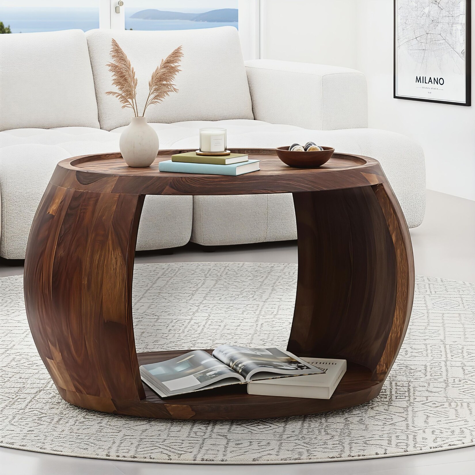 Couchtisch Sheesham Massivholz rund 60 cm Wohnzimmertisch Ablagefach Landhaus | 04251757732089