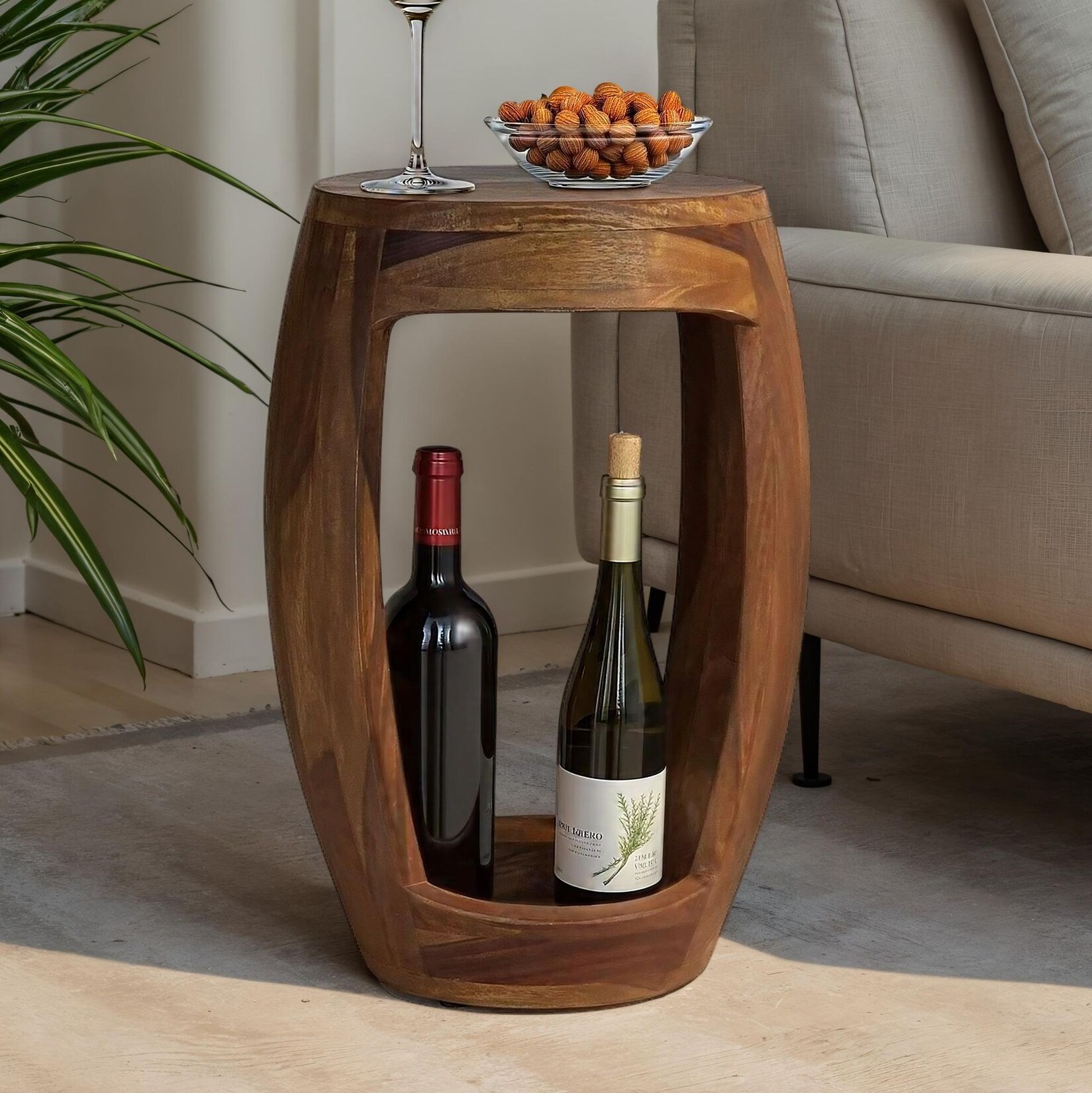 Beistelltisch Sheesham Massivholz rund 30cm Couchtisch mit Fach Wohnzimmertisch | 04251757732096