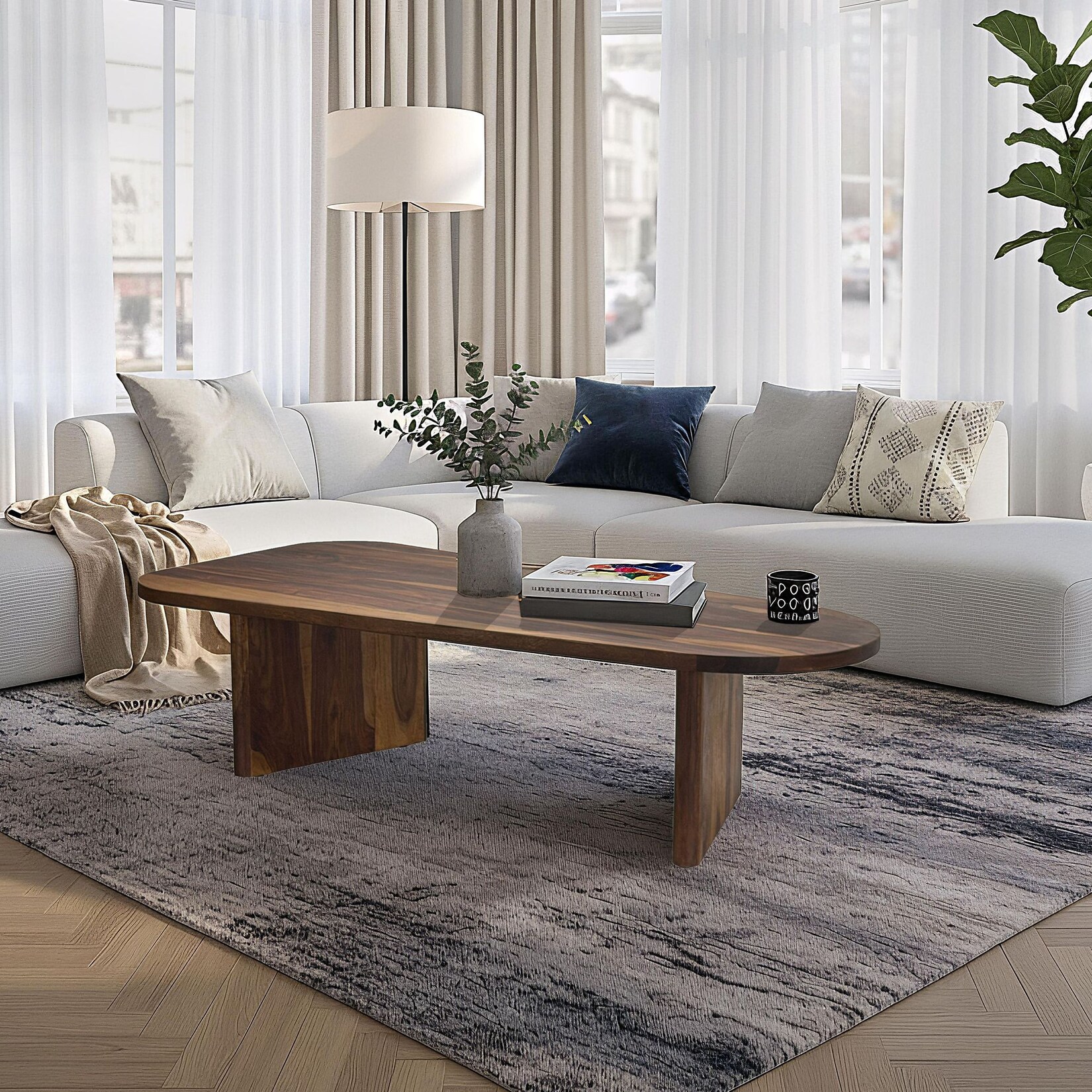 Couchtisch oval aus Sheesham Massivholz Sofatisch 120cm moderner Wohnzimmertisch | 04251757732201