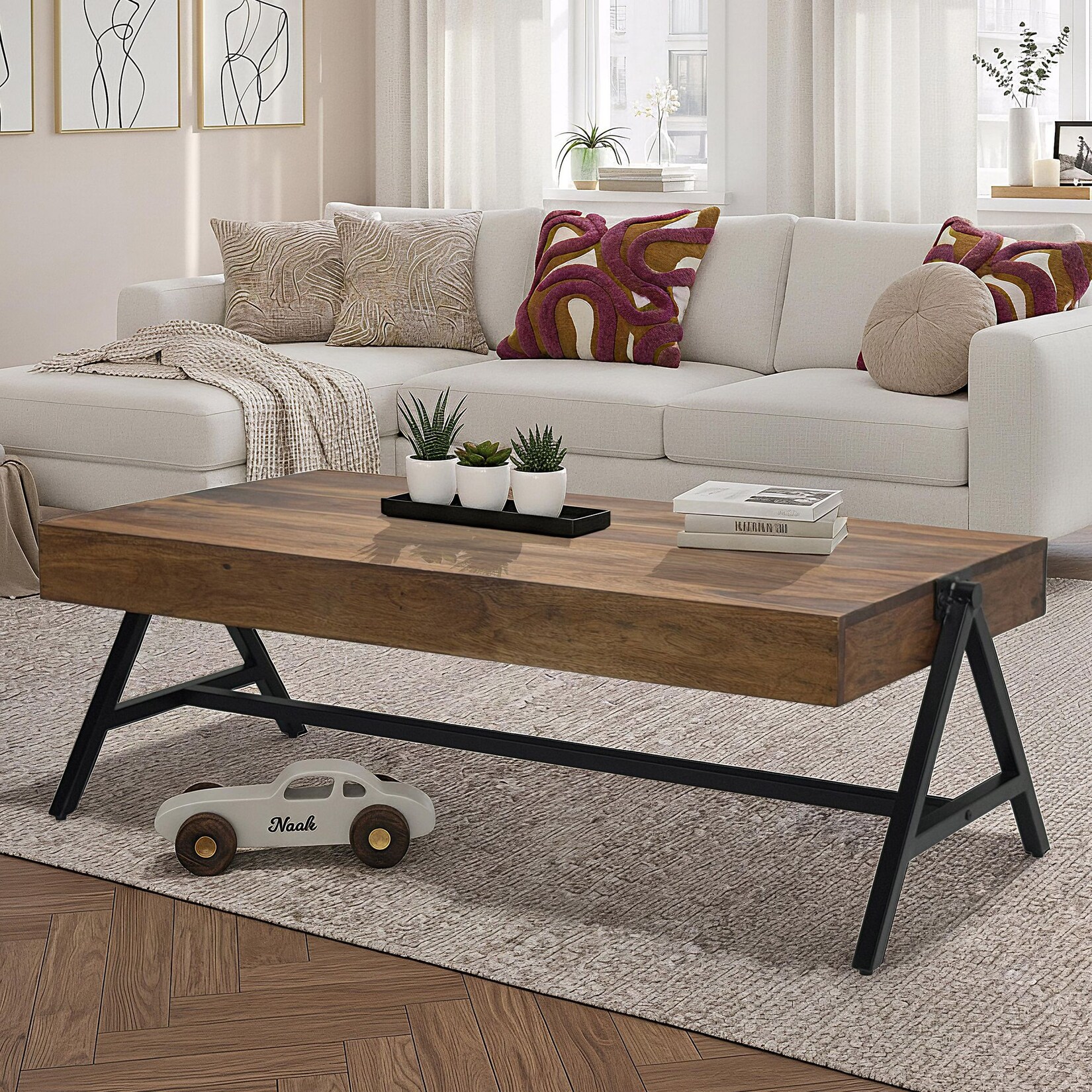 Couchtisch Sheesham Massivholz 120cm rechteckiger Wohnzimmertisch Industrial | 04251757732379